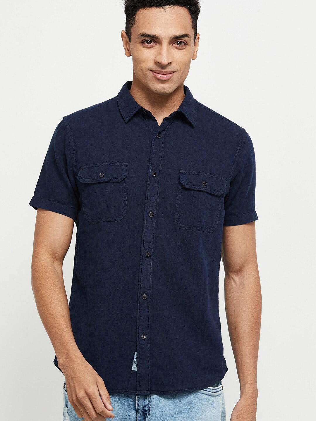 

max Men Navy Blue Casual Shirt
