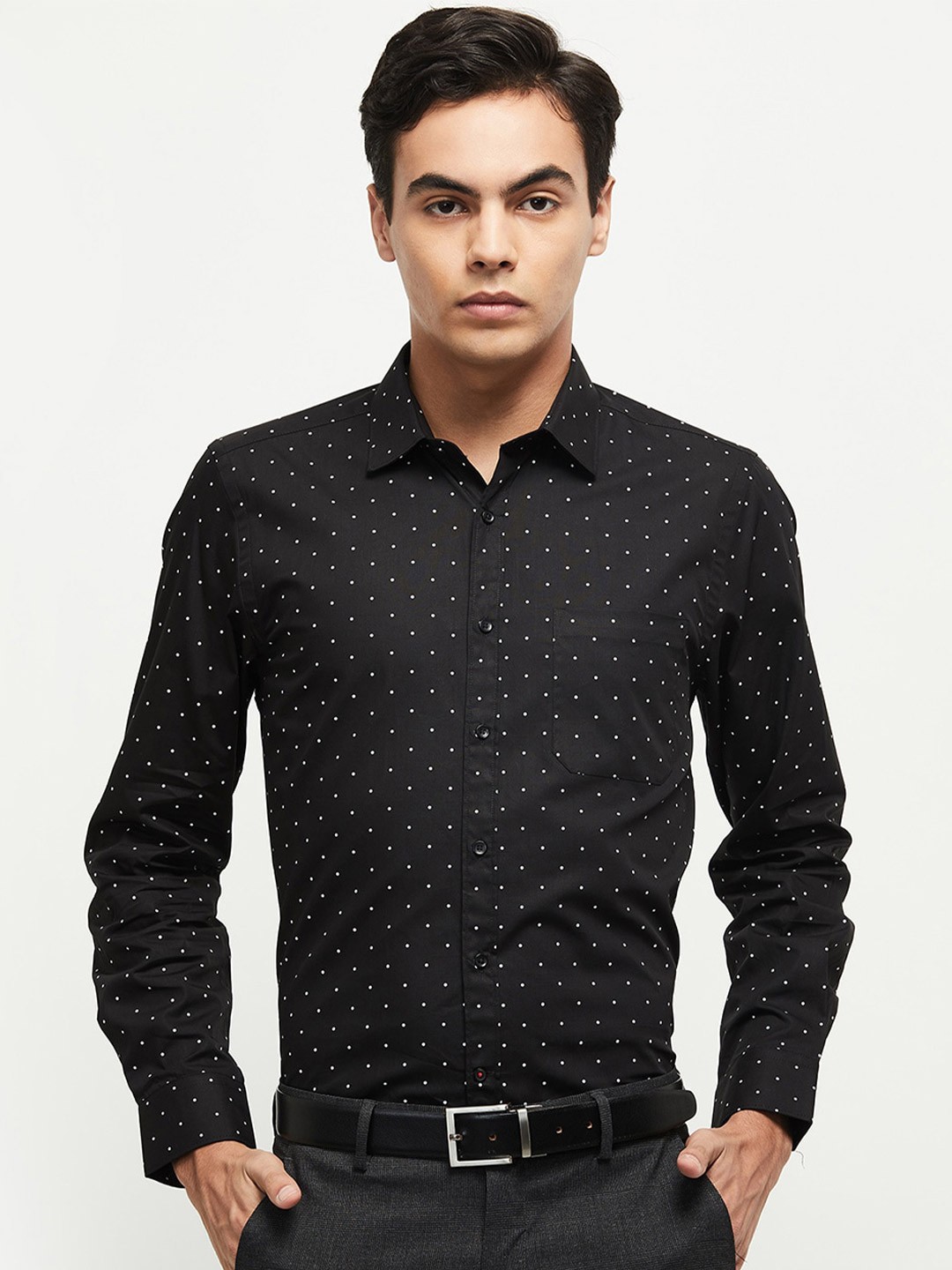 

max Men Black Printed Formal Shirt