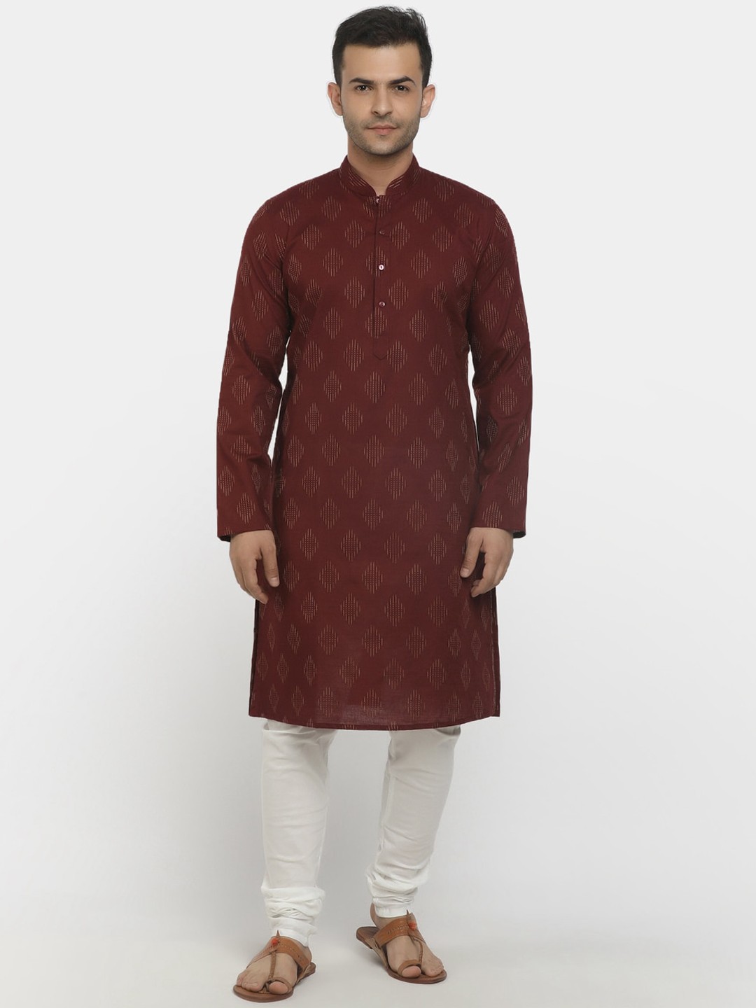

V-Mart Men Maroon & White Pure Cotton Kurta with Pyjamas