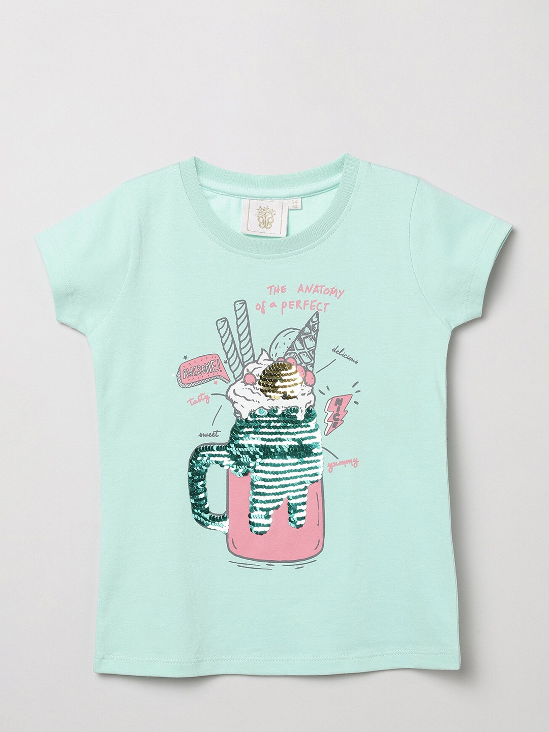 

BYB PREMIUM Girls Teal Green Printed Pure Cotton T-shirt