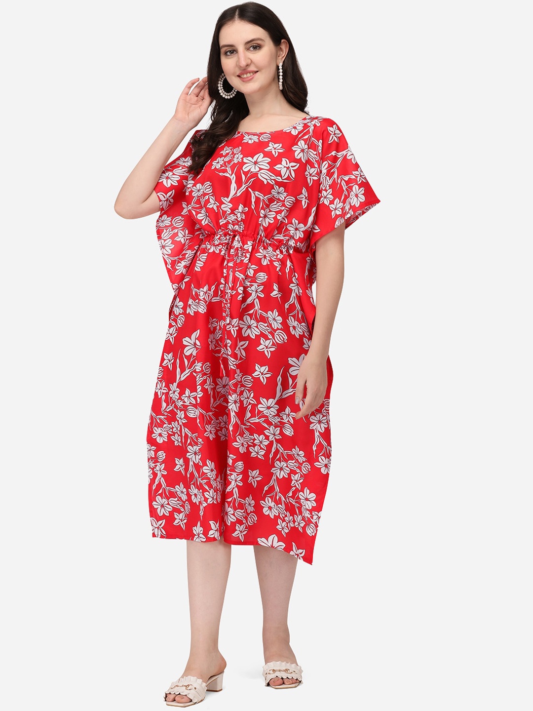 

Sitaram Designer Red Floral Kaftan Midi Dress