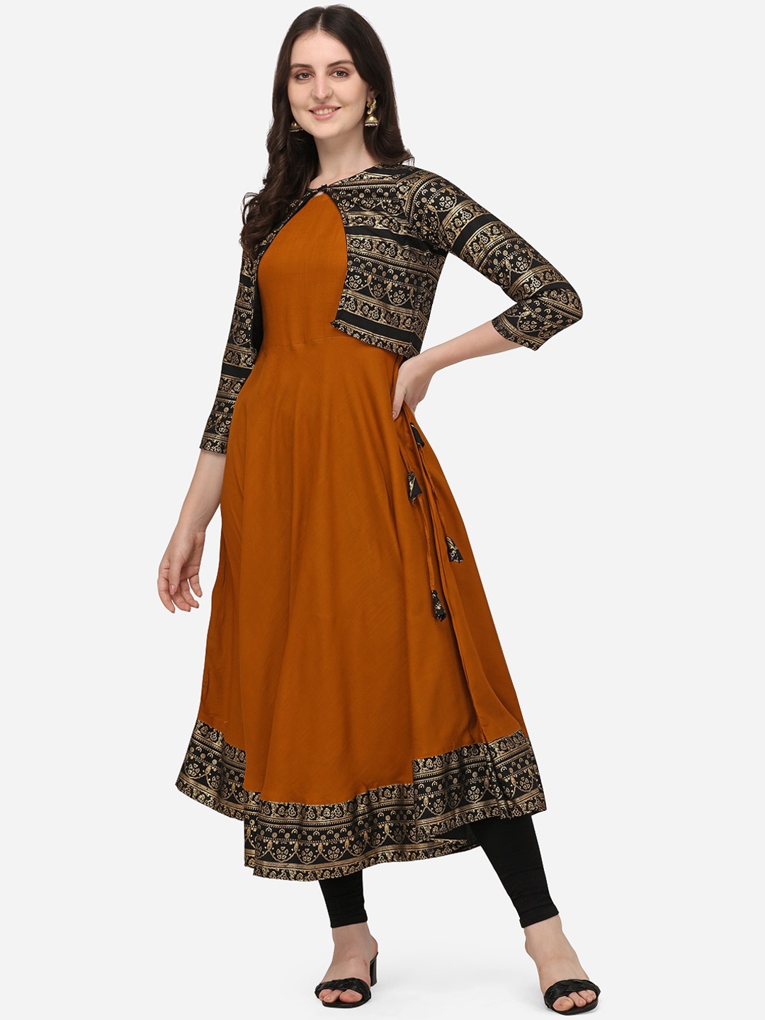 

Sitaram Designer Women Mustard Yellow Ethnic Motifs Anarkali Kurta