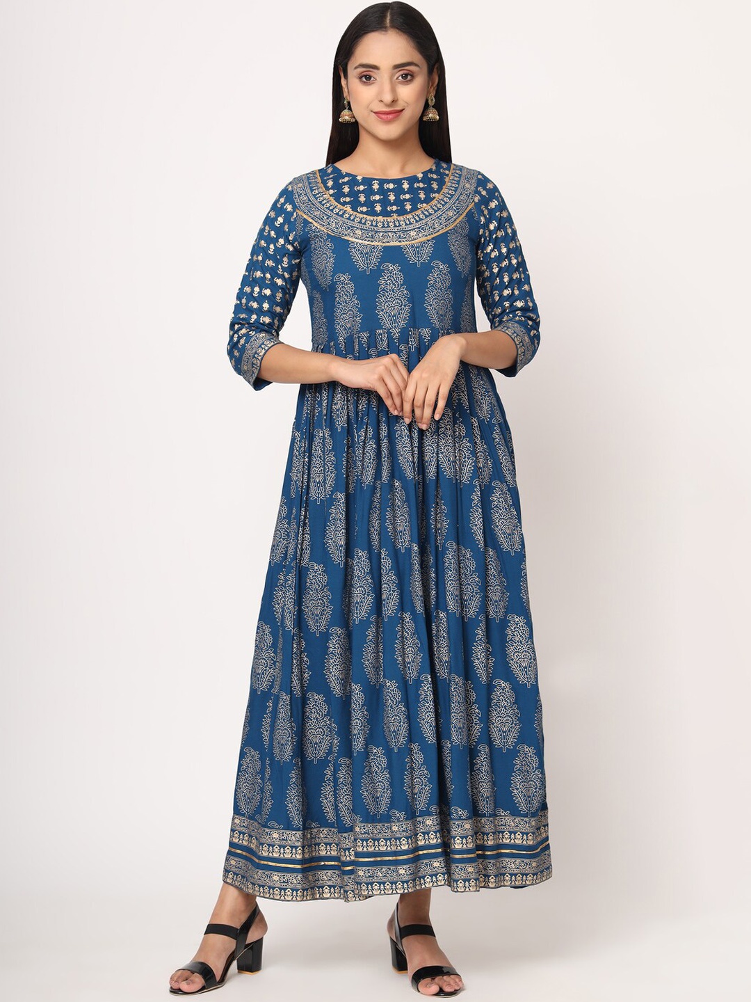 

Sitaram Designer Women Teal Ethnic Motifs Printed Anarkali Kurta