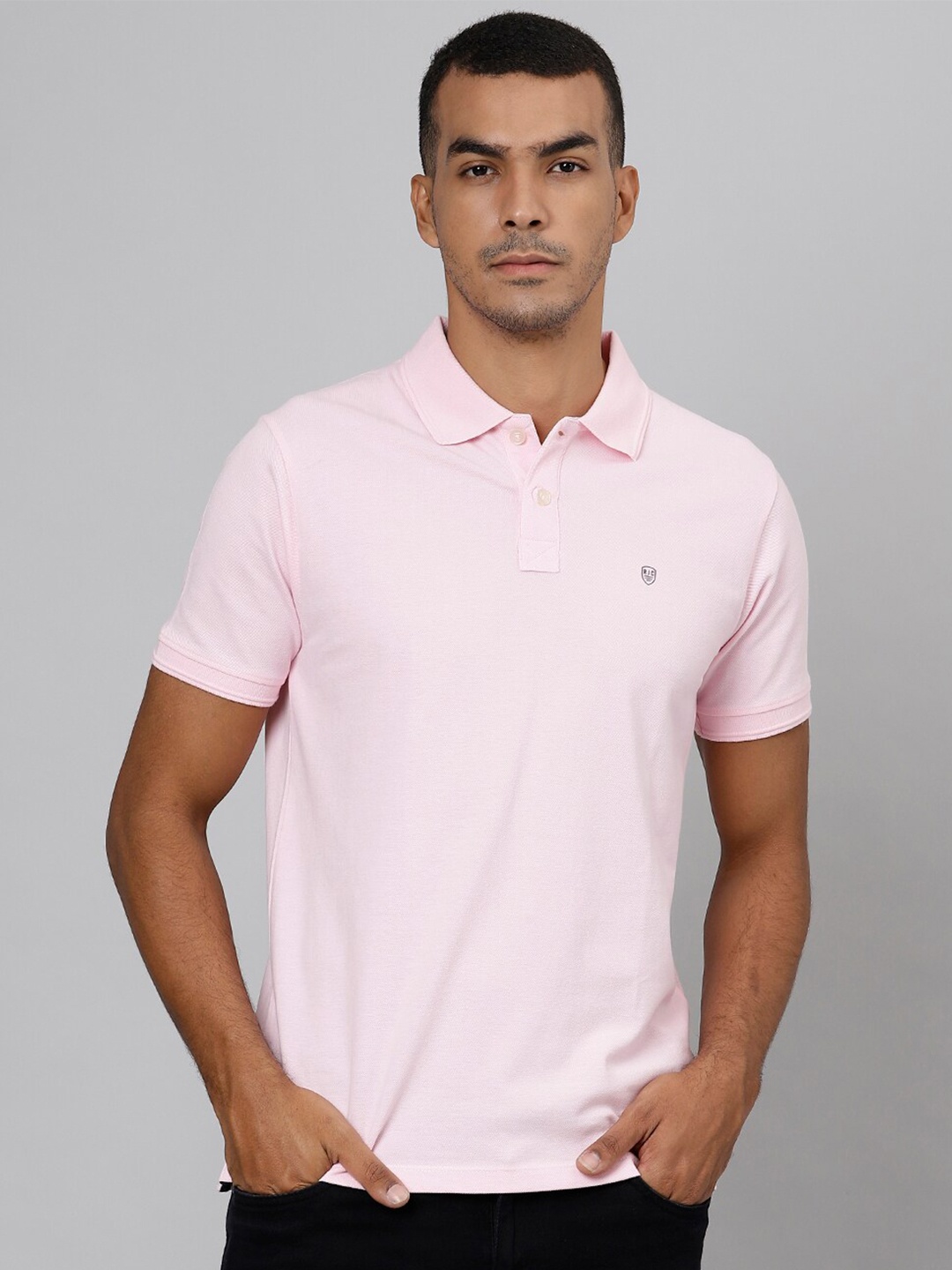 

Richlook Men Pink Polo Collar Slim Fit T-shirt