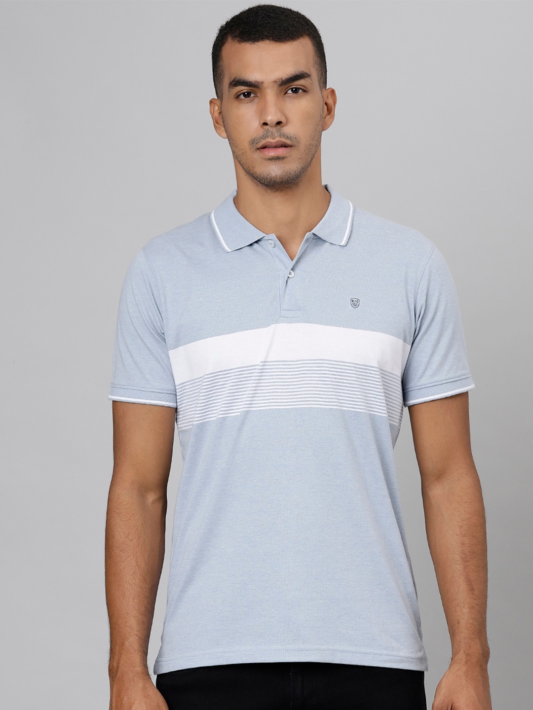 

Richlook Men Blue & White Striped Polo Collar Slim Fit T-shirt