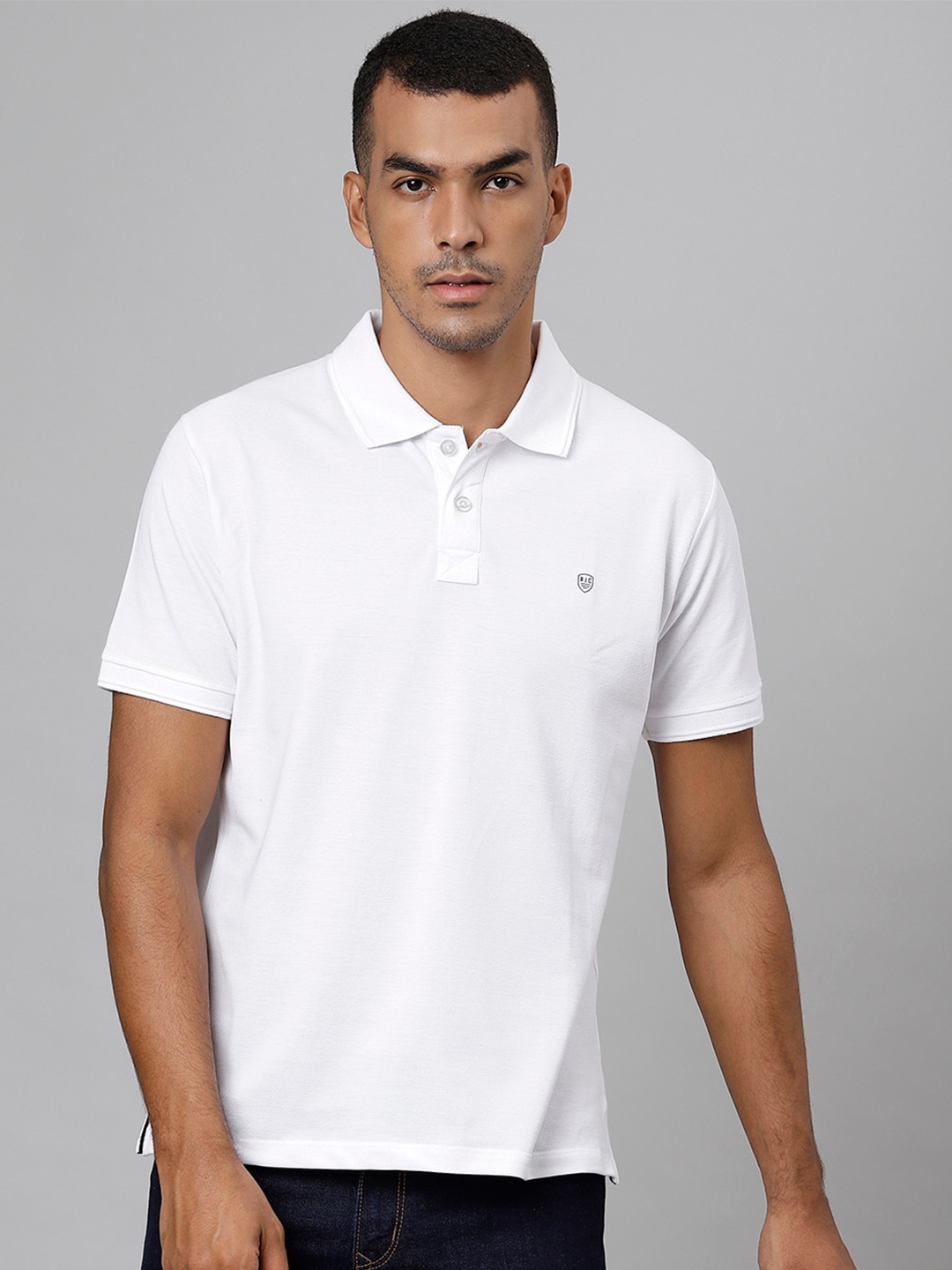 

Richlook Men White Polo Collar Slim Fit Cotton T-shirt