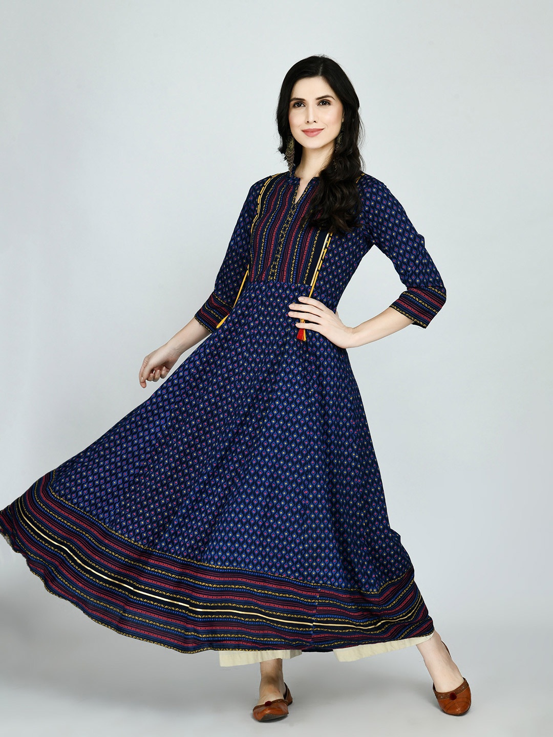 

KALINI Women Navy Blue Geometric Printed Kurta