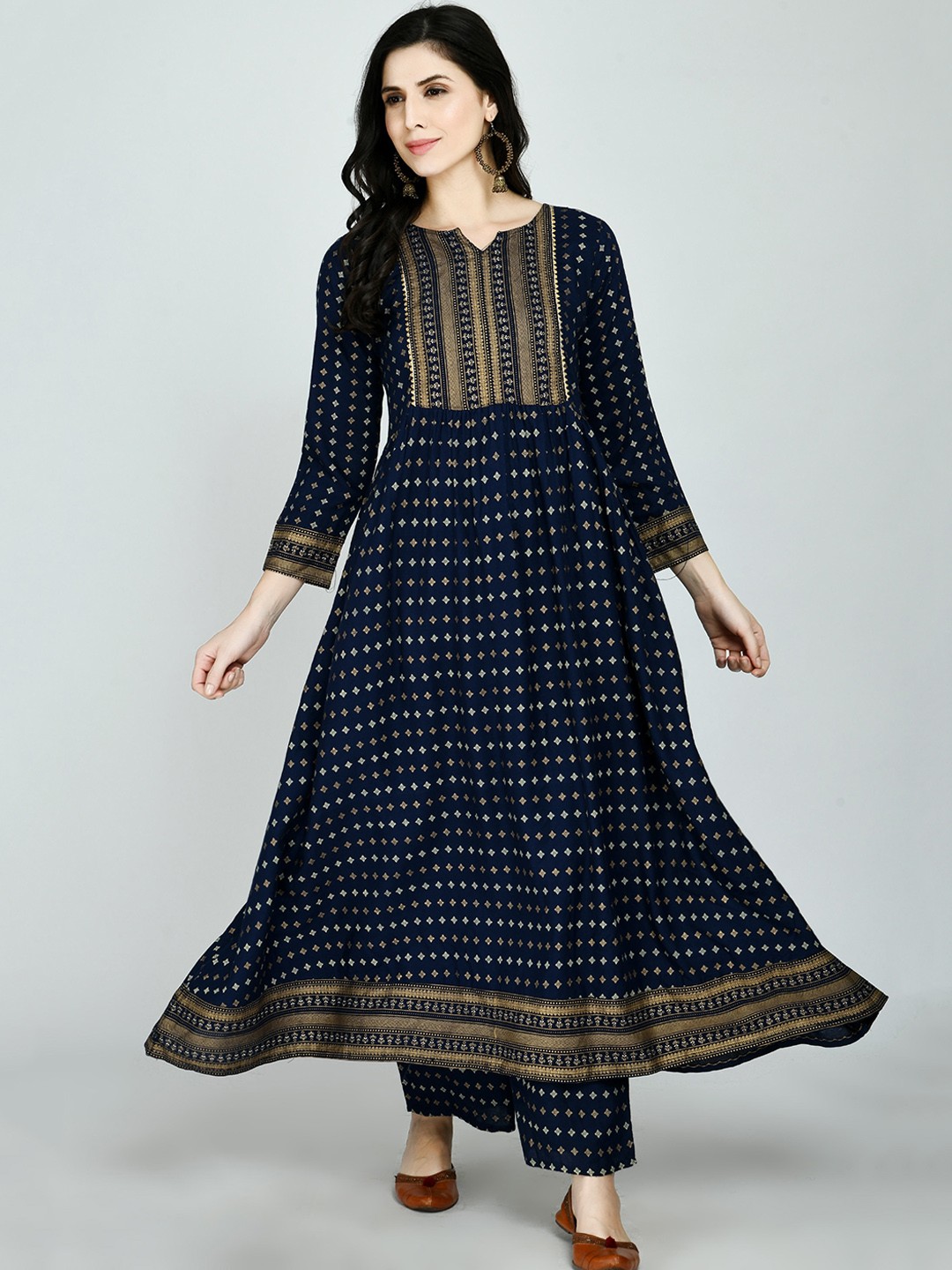 

KALINI Women Navy Blue Ethnic Motifs Printed Kurta With Trousers