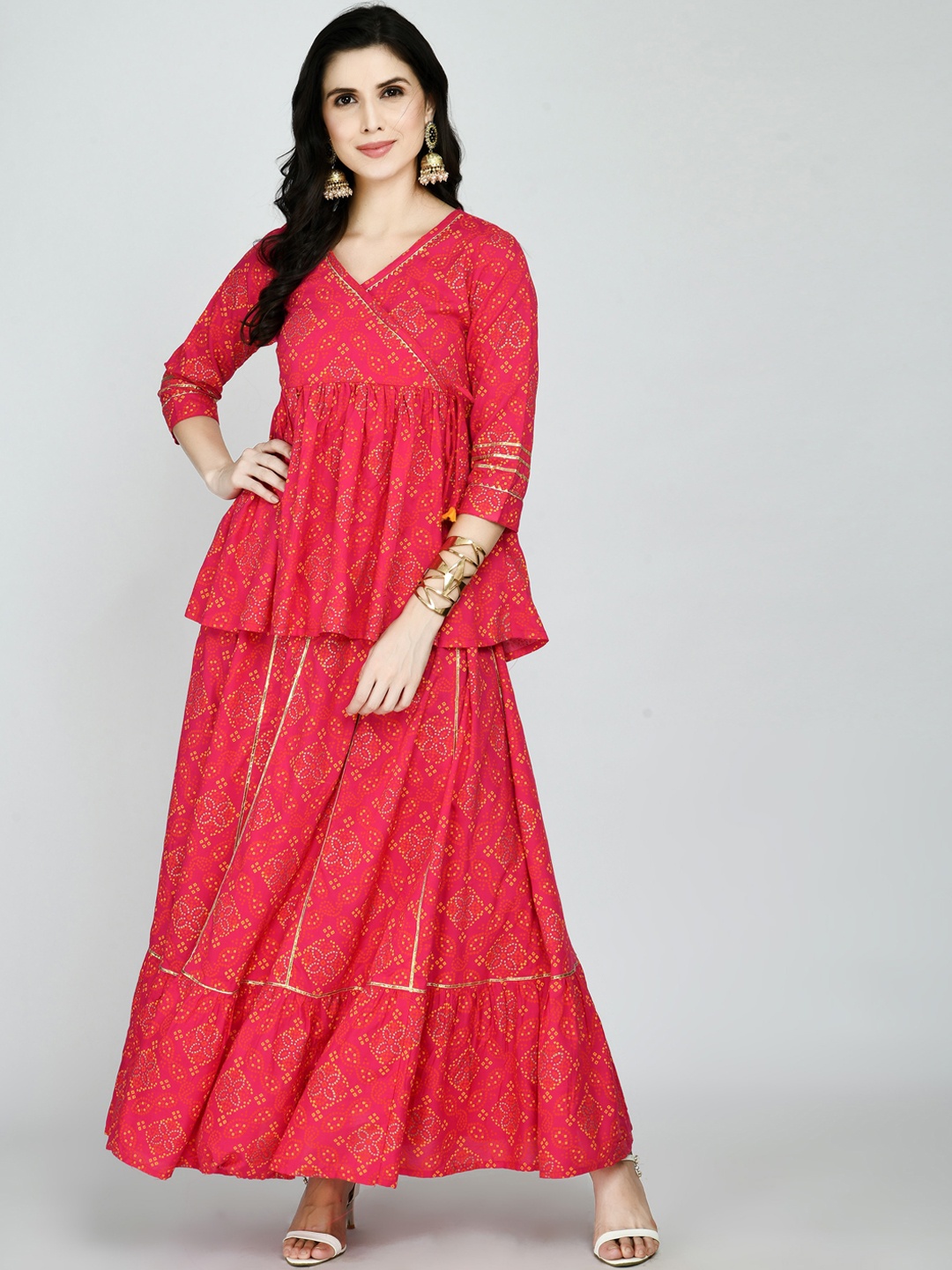 

KALINI Women Pink Ethnic Motifs Angrakha Kurti with Sharara