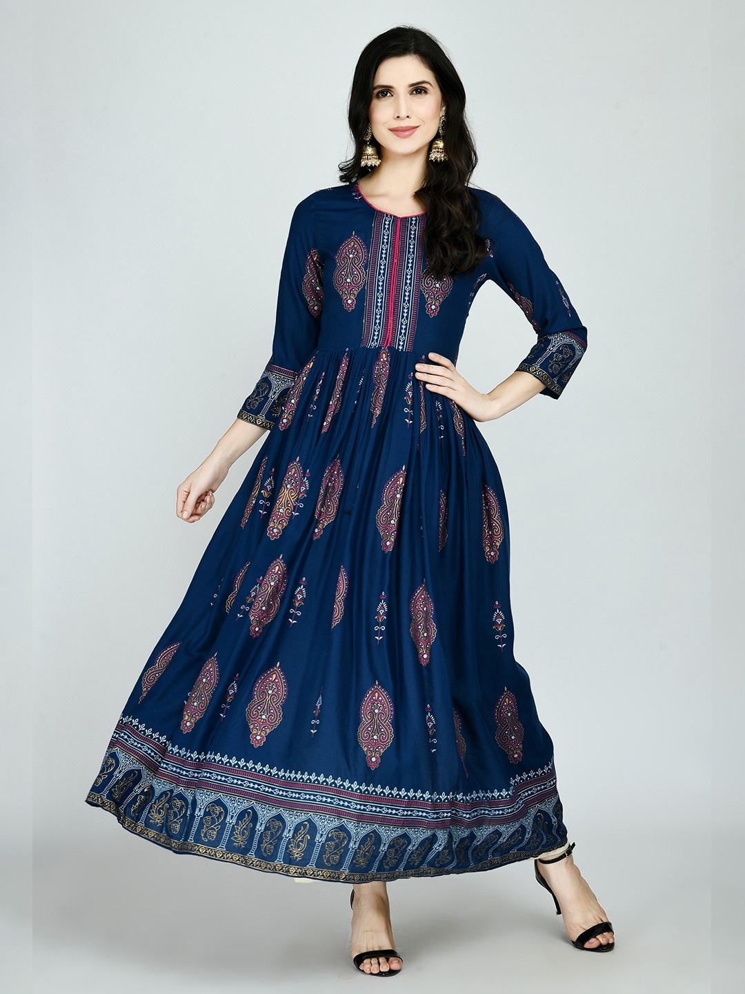 

KALINI Women Navy Blue Ethnic Motifs Printed Anarkali Kurta