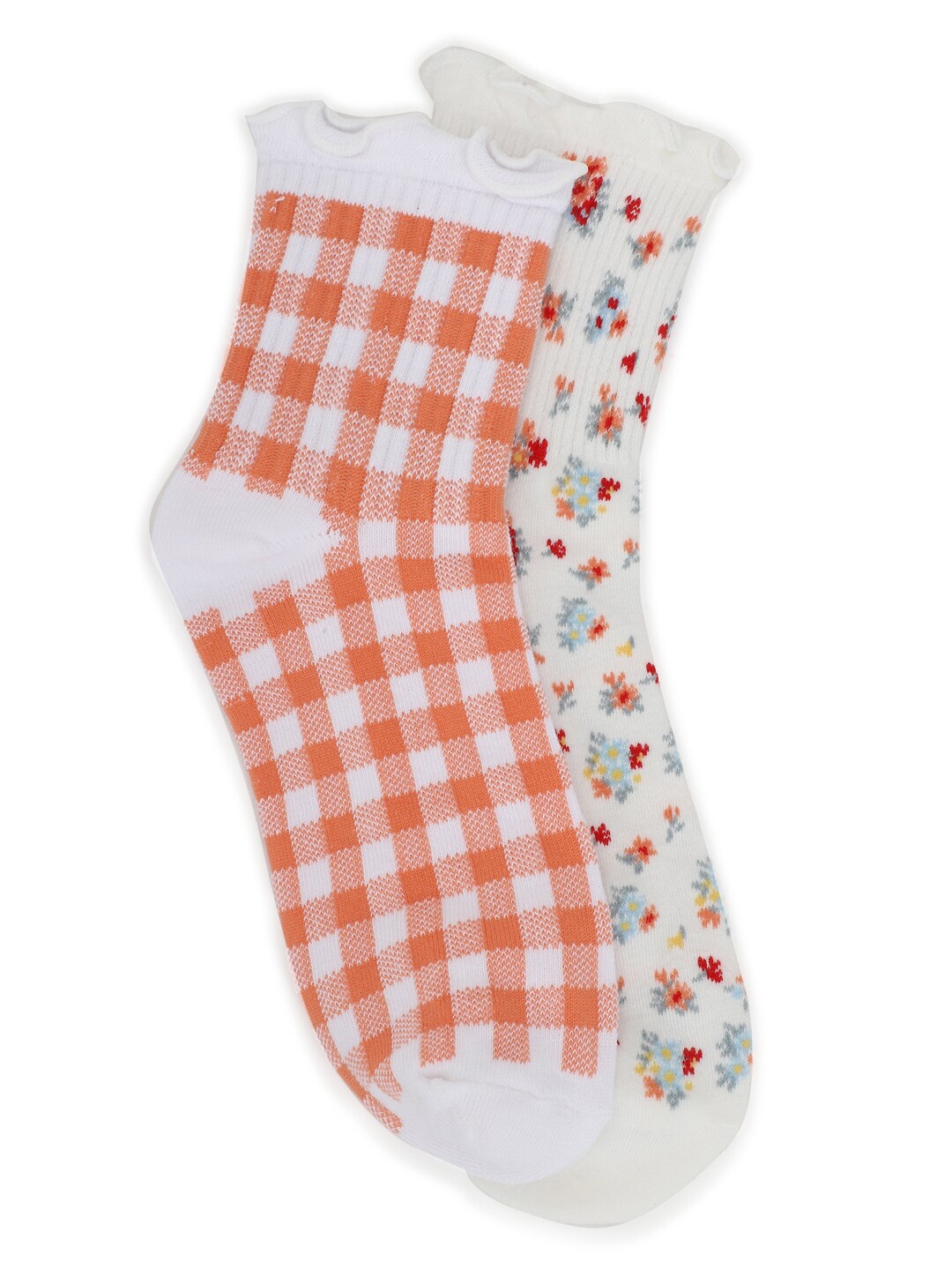 

AMERICAN EAGLE OUTFITTERS Women Pack Of 3 White & Orange Printed Ankle-Length Socks