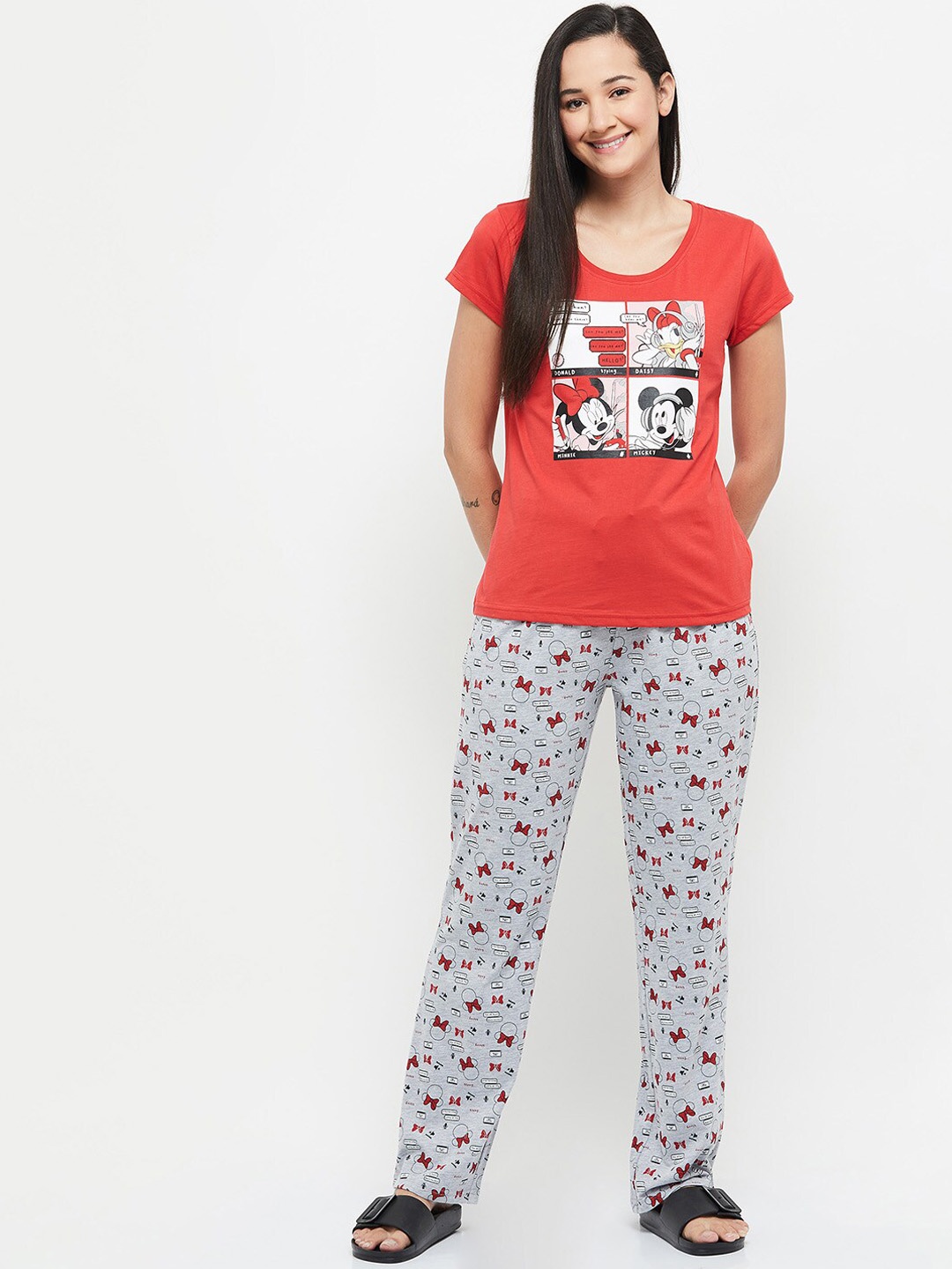 

max Women Red & Grey Cartoon Characters Printed Night suit