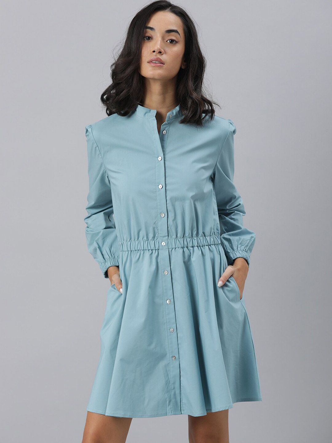 

RAREISM Women Blue Solid Shirt Dress