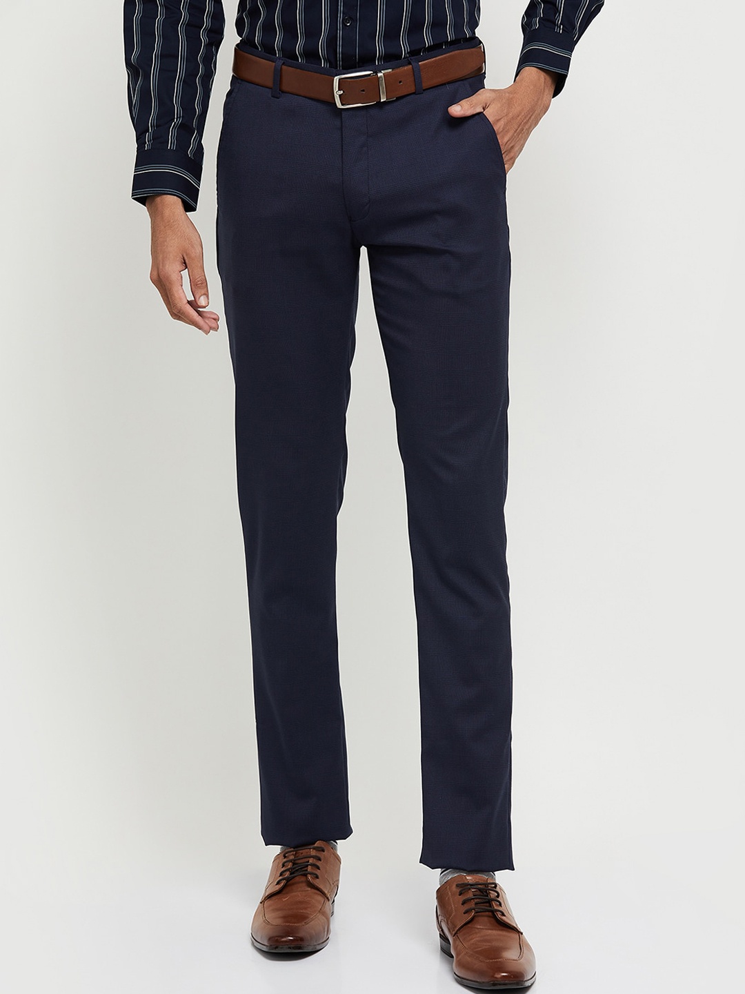 

max Men Navy Blue Trousers