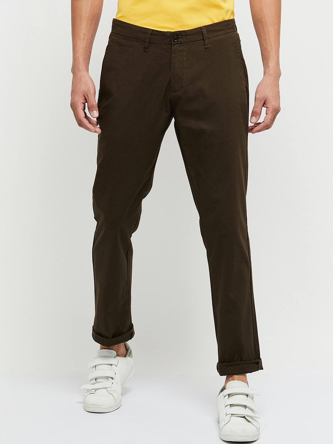 

max Men Olive Green Cotton Chinos Trousers