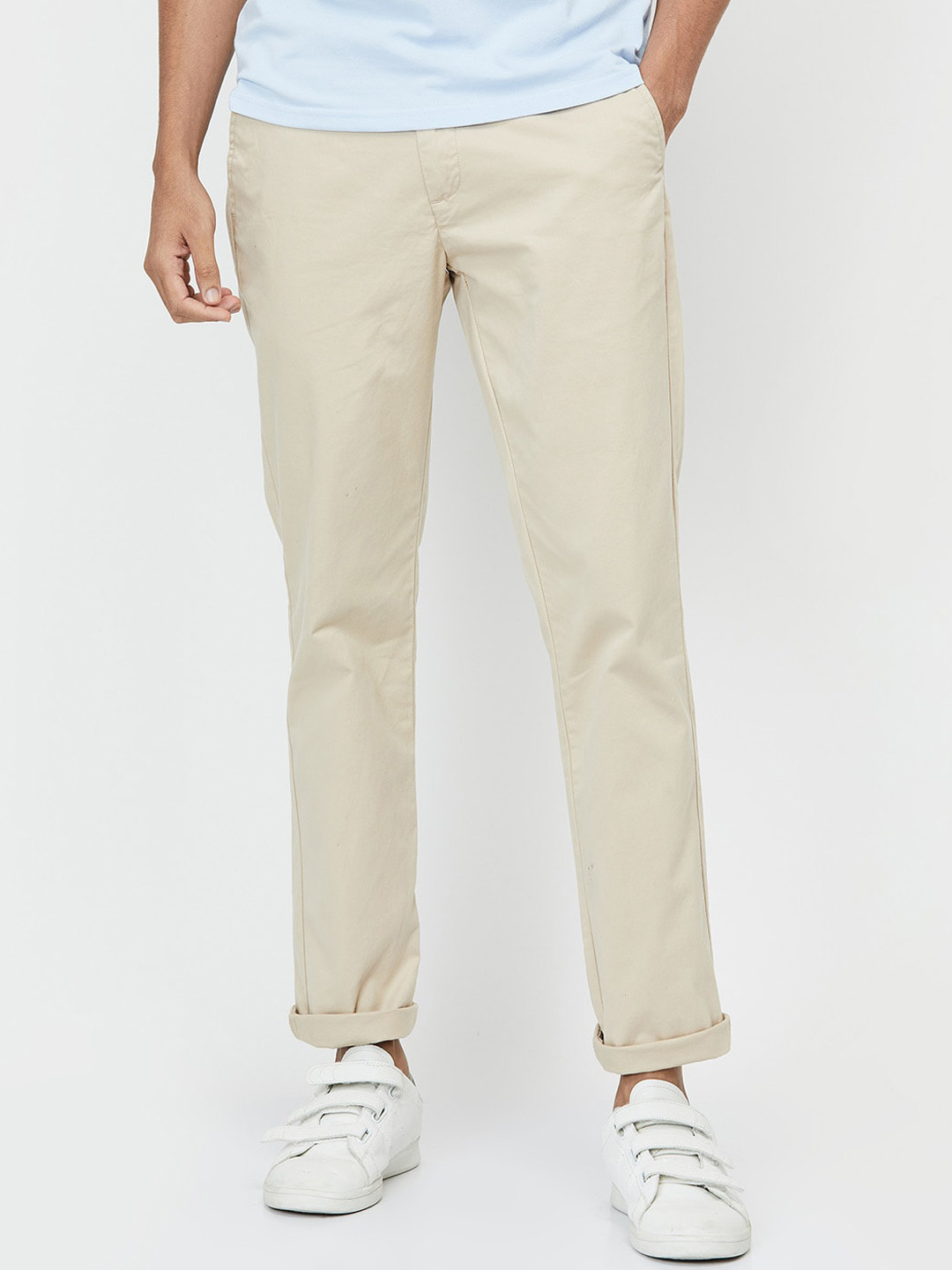 

max Men Beige Chinos Trousers 97% COTTON