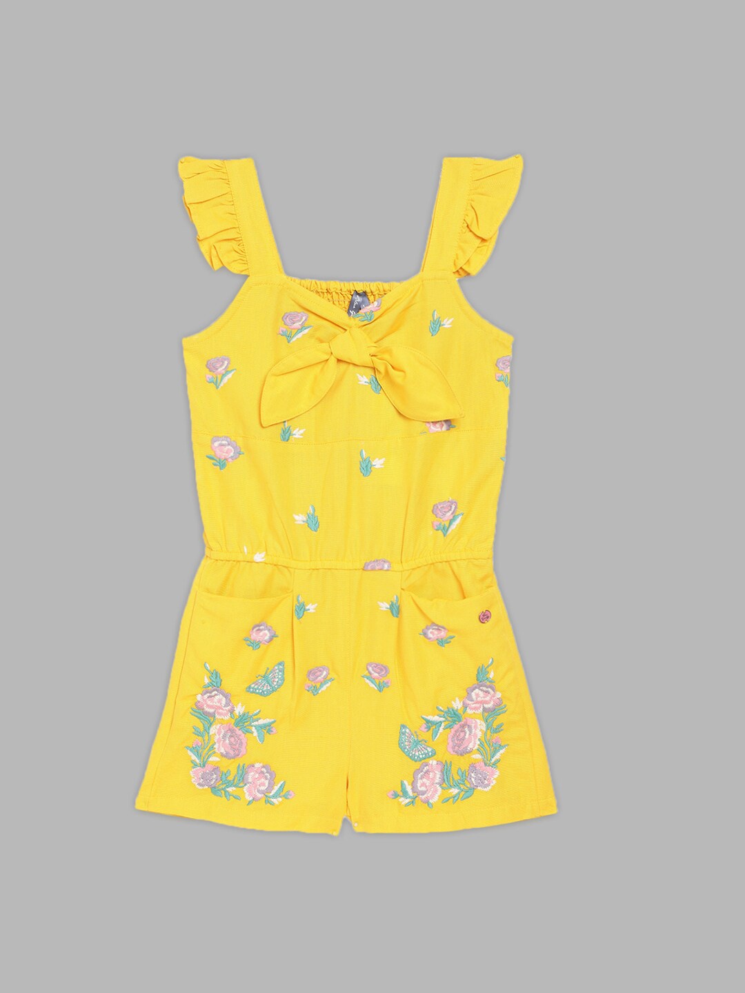 

Blue Giraffe Girls Yellow & Pink with Embroidered Cotton Jumpsuit