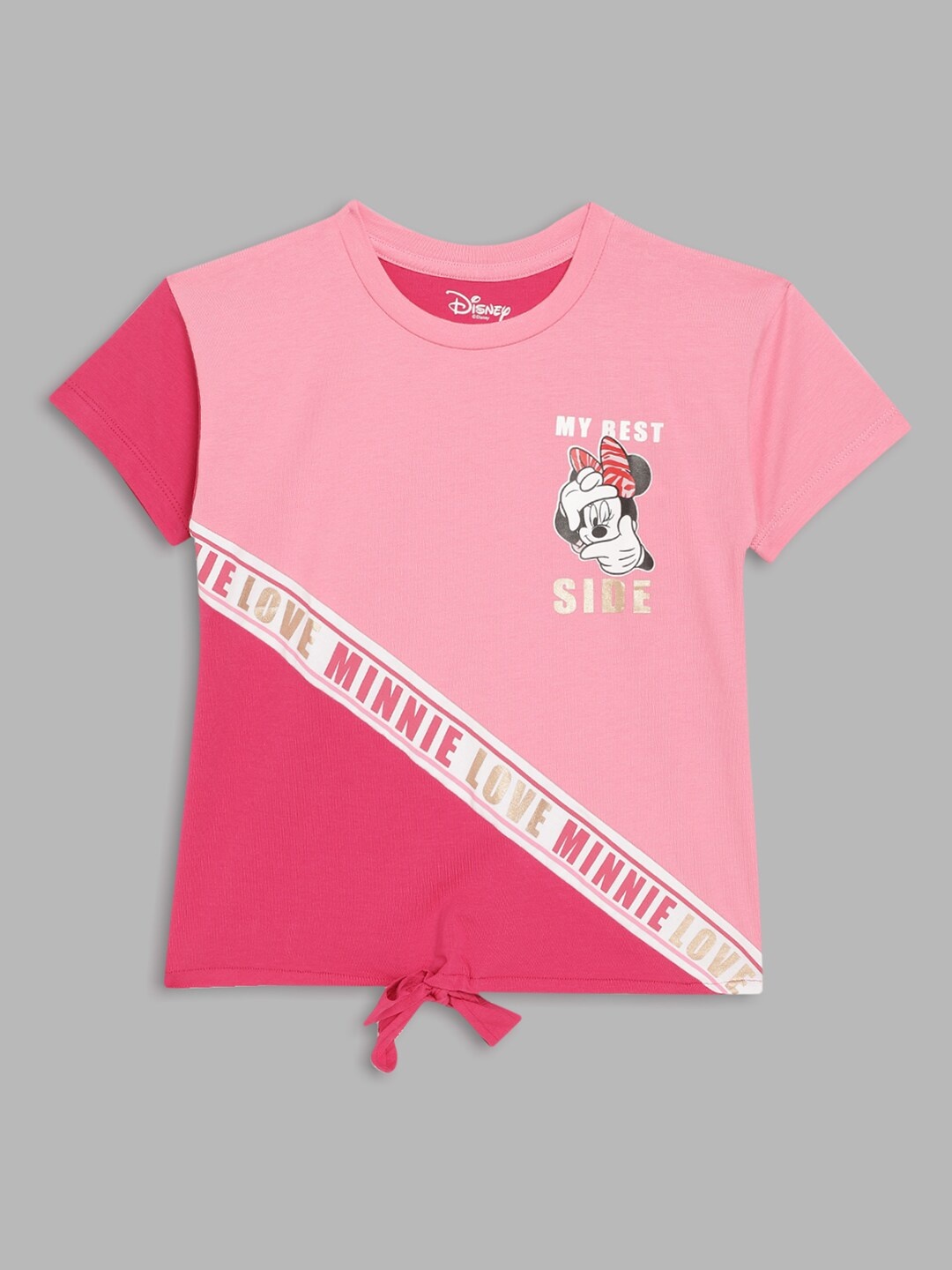 

Blue Giraffe Girls Pink Minnie Mouse Printed Cotton T-shirt