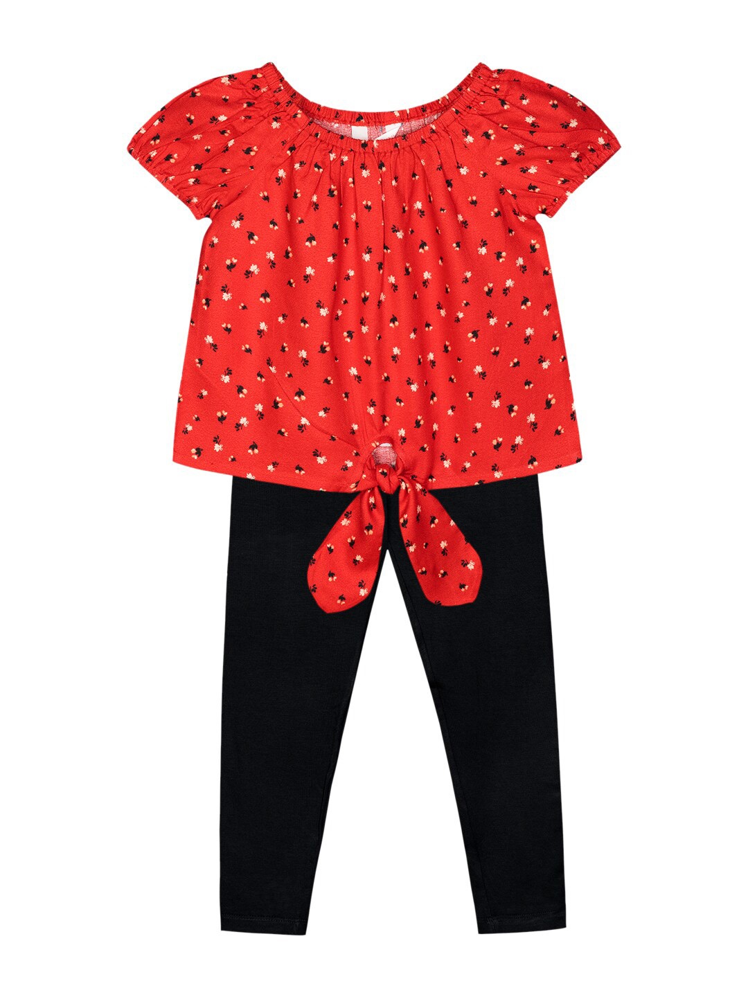 

Budding Bees Girls Red & Black Printed Top with Legging