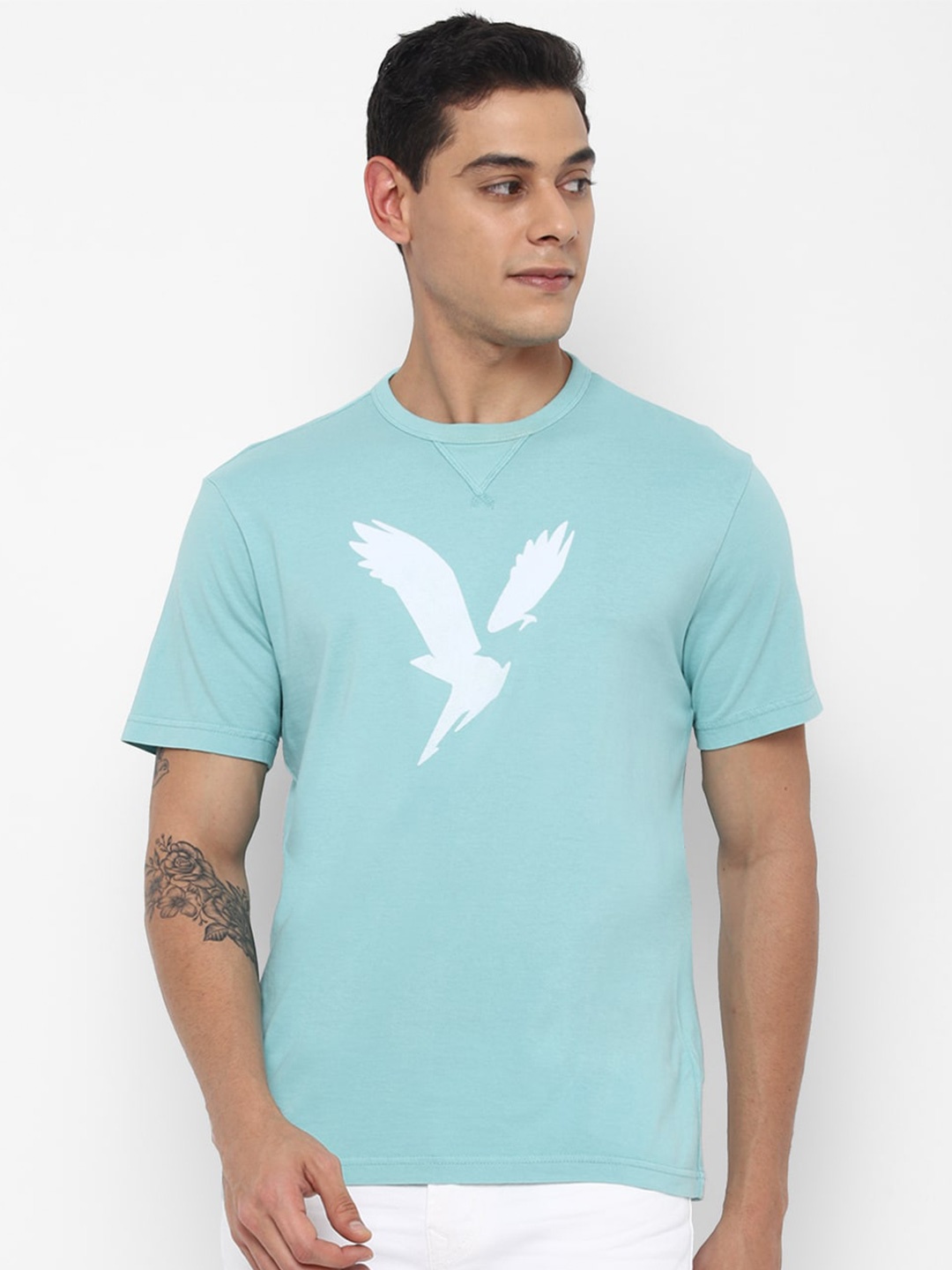 

AMERICAN EAGLE OUTFITTERS Men Sea Green Printed Applique T-shirt