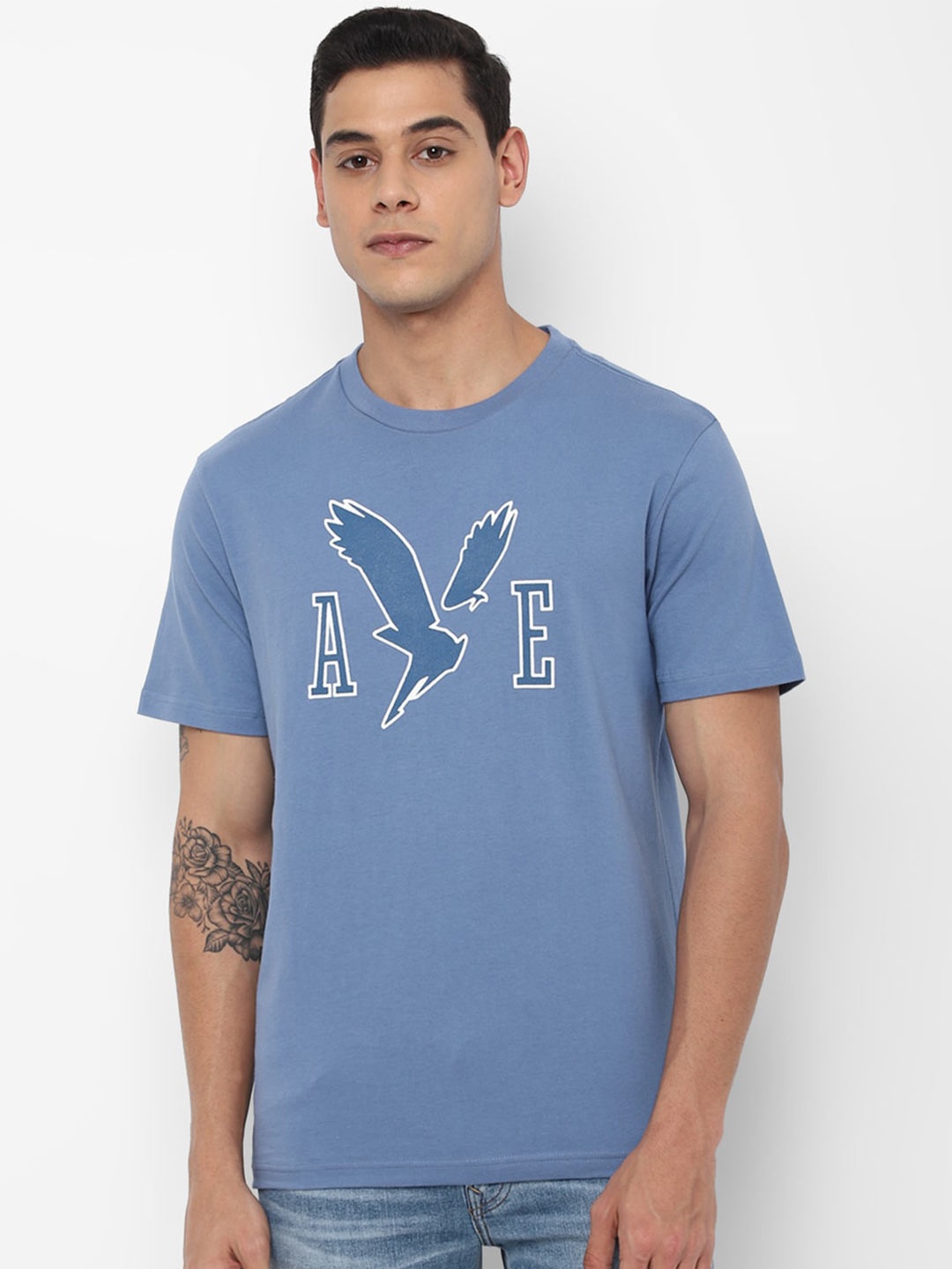 

AMERICAN EAGLE OUTFITTERS Men Blue Printed Pure Cotton T-shirt