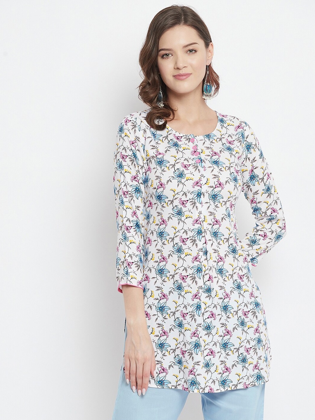 

Tissu White Floral Printed Kurti