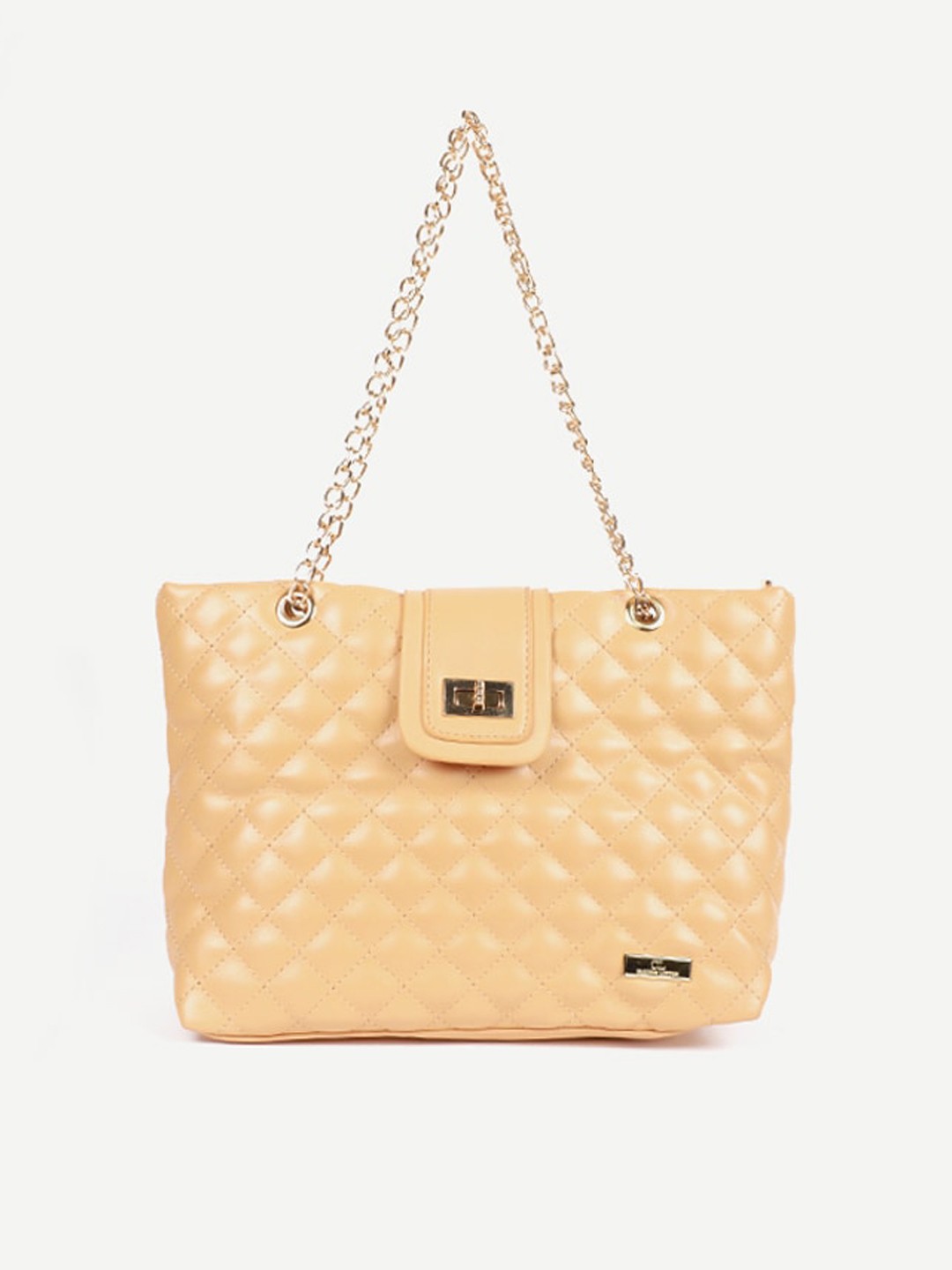 

Carlton London Beige Textured Structured Handheld Bag with Quilted