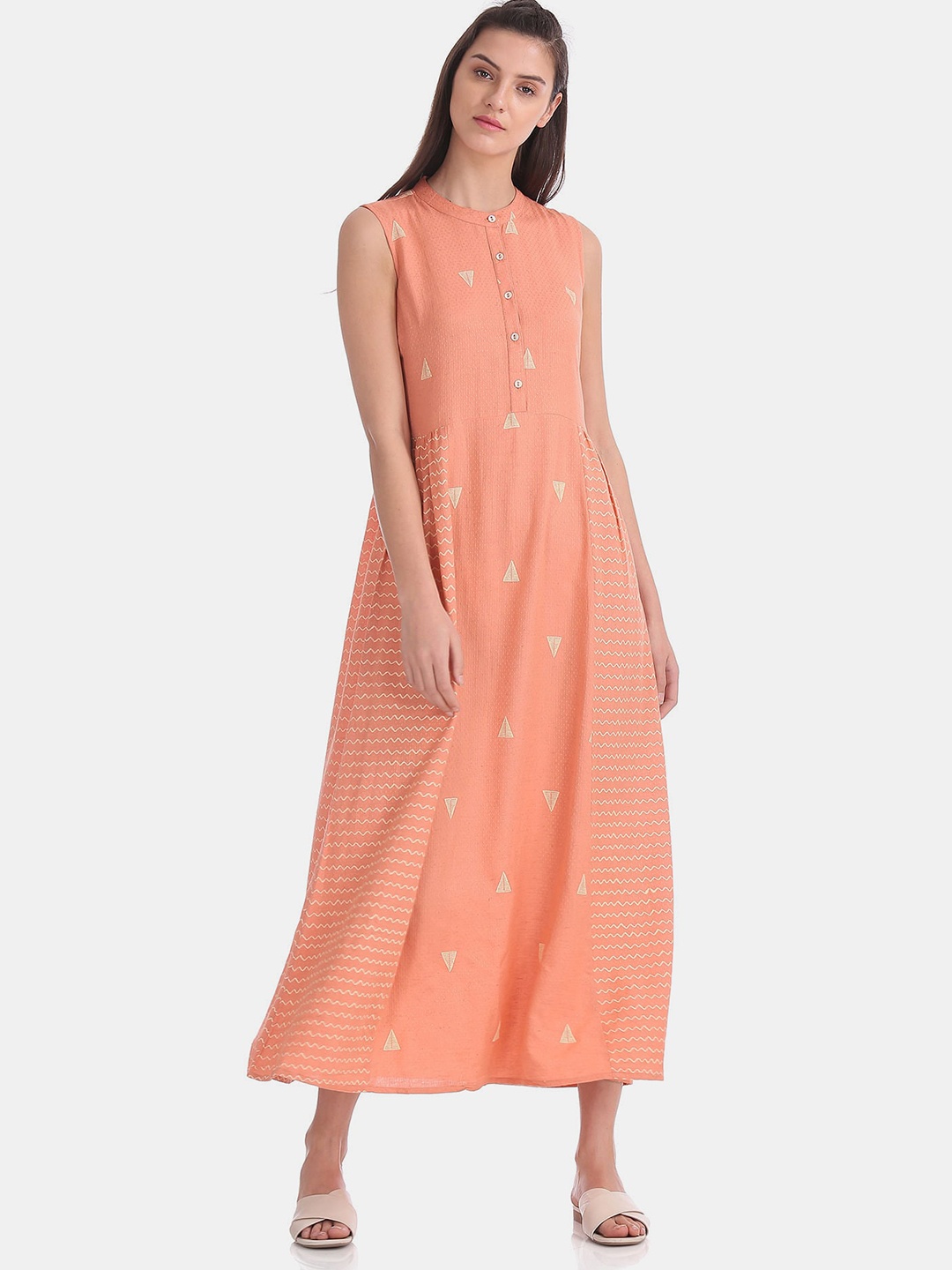 

Bronz Coral Pink A-Line Midi Dress