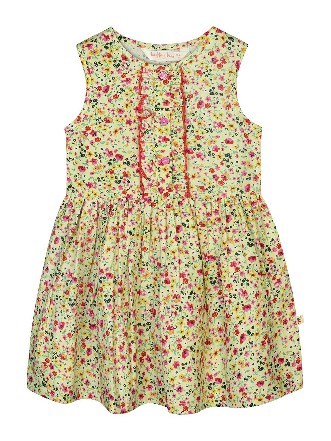 

Budding Bees Girls Yellow Floral Print A-Line Dress