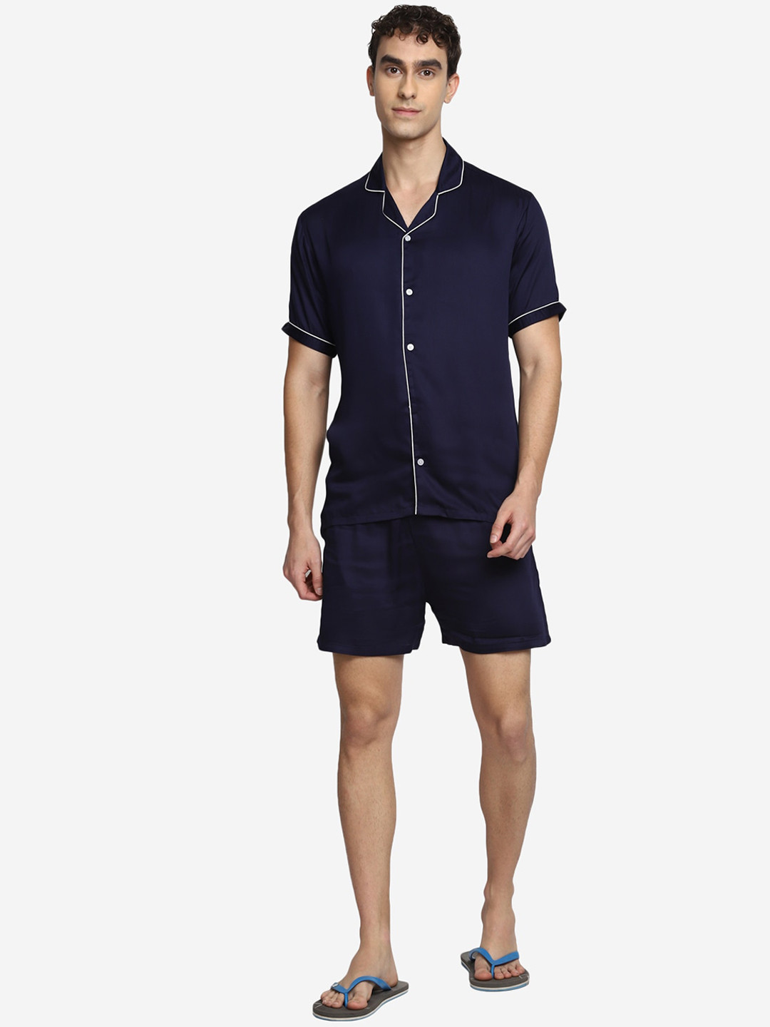 

shopbloom Men Navy Blue Modal Satin Shorts Night suit