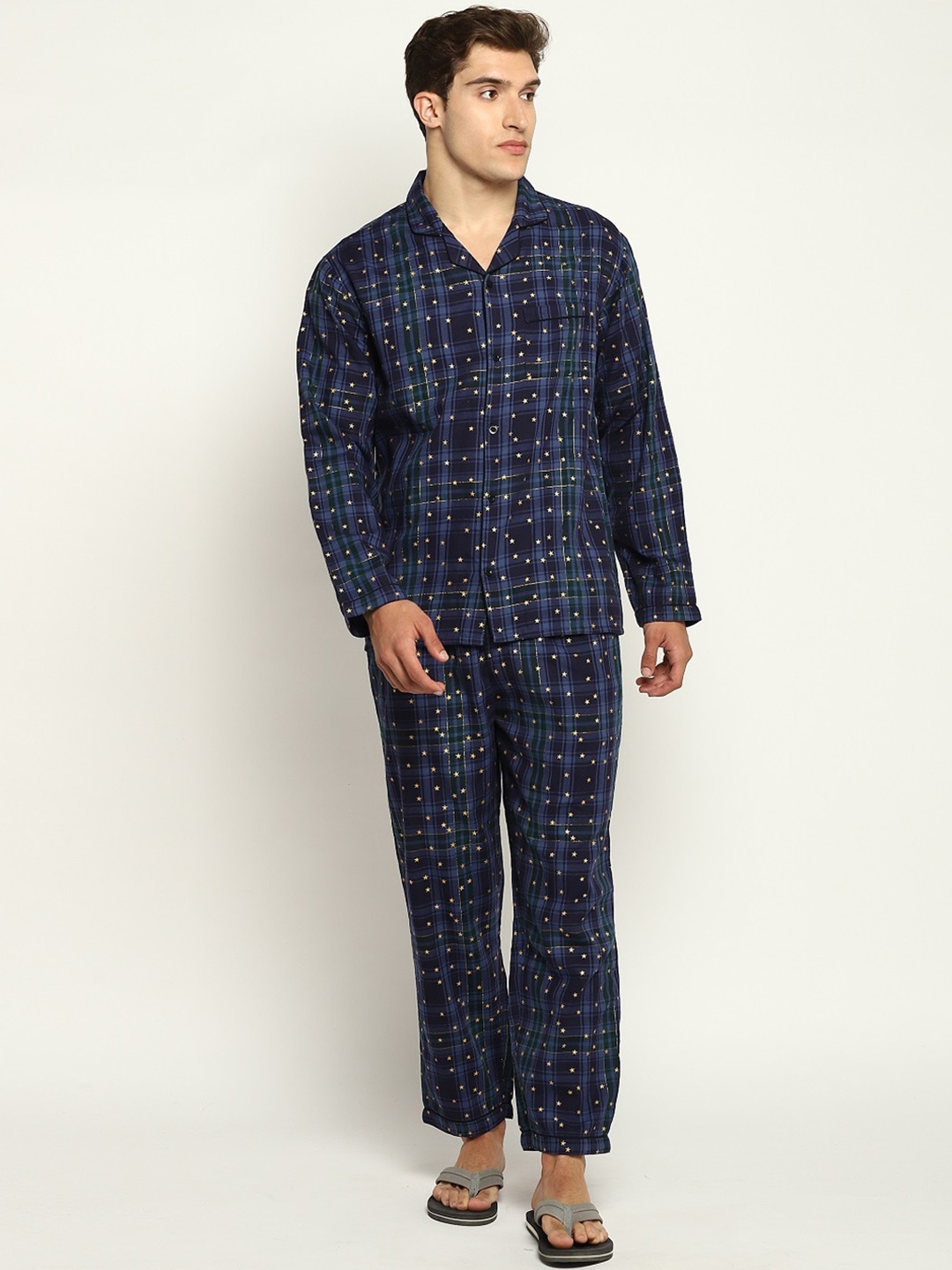 

shopbloom Men Blue Checked Night suit