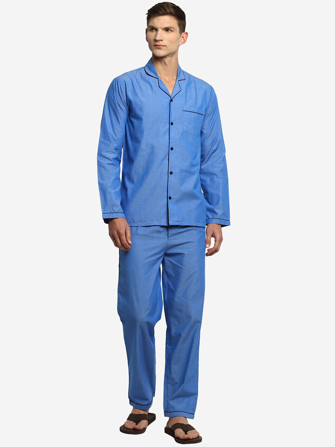 

shopbloom Men Blue Solid Pure Cotton Night suit