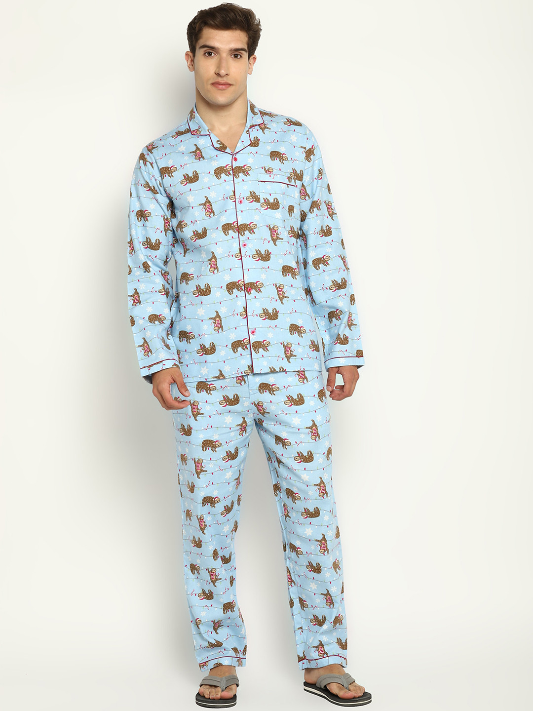 

shopbloom Men Blue & Brown Printed Cotton Night suit