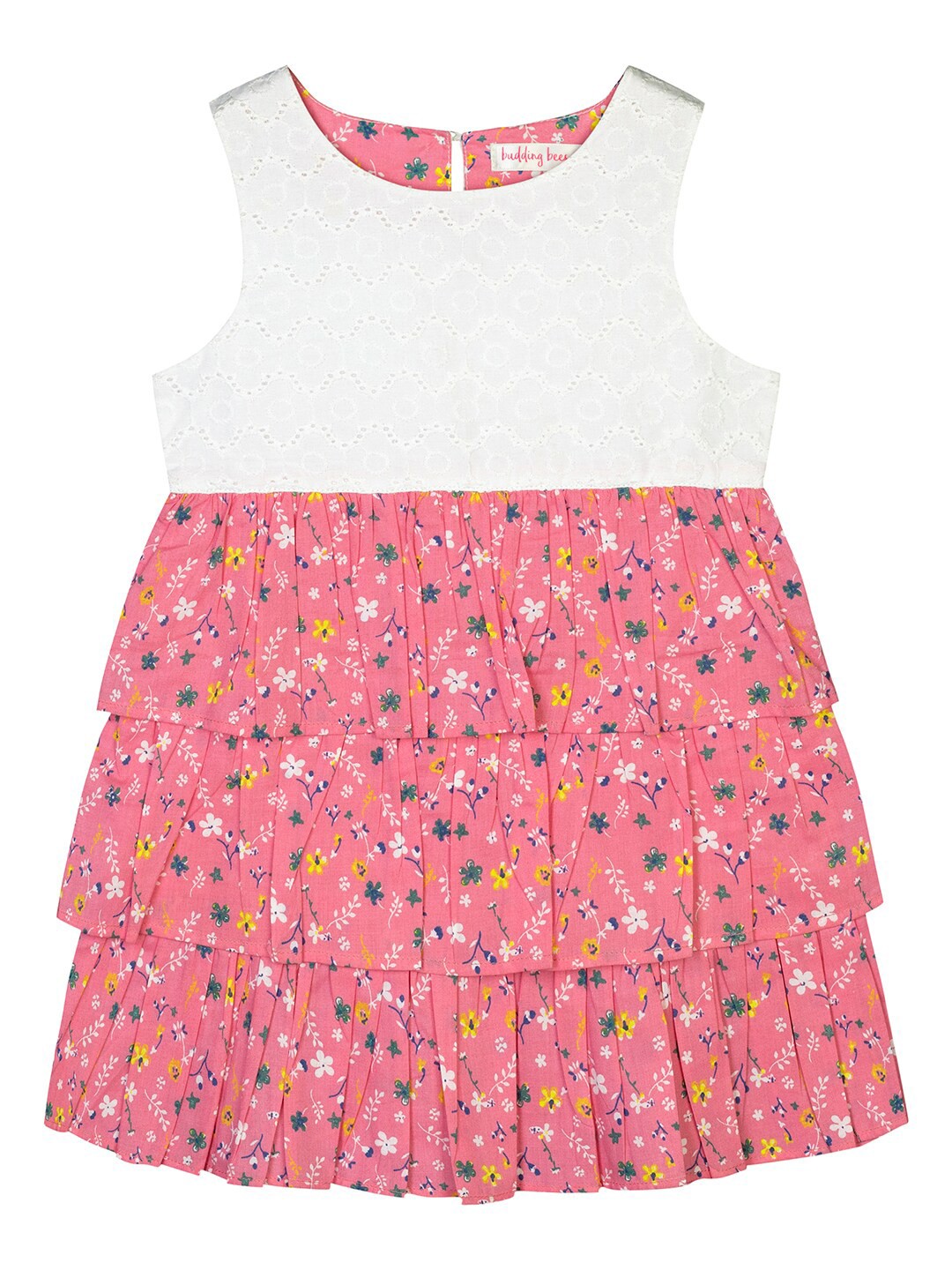 

Budding Bees Girls Pink & White Floral A-Line Cotton Dress