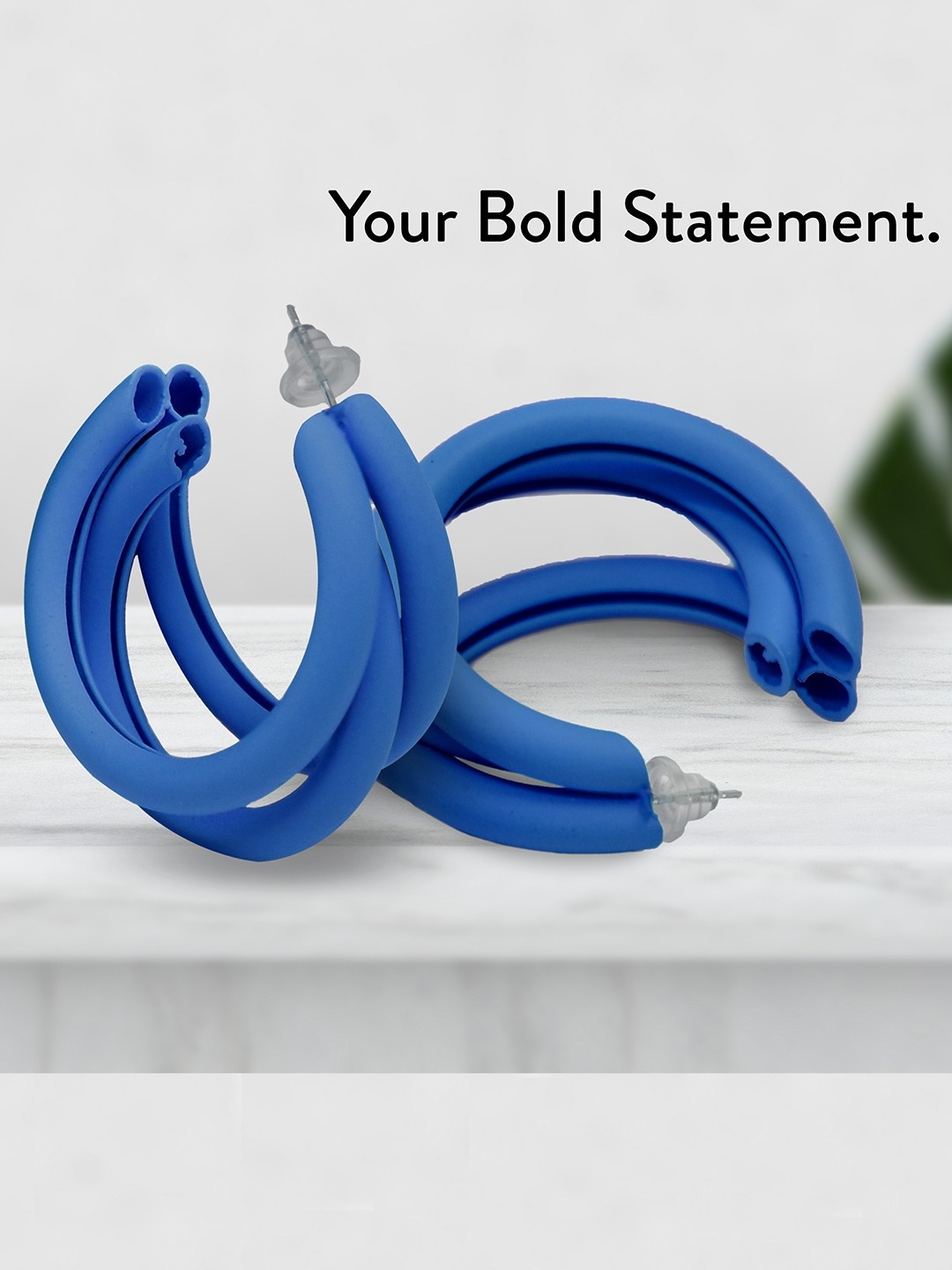 

Ishhaara Blue Circular Triple Half Hoop Earrings