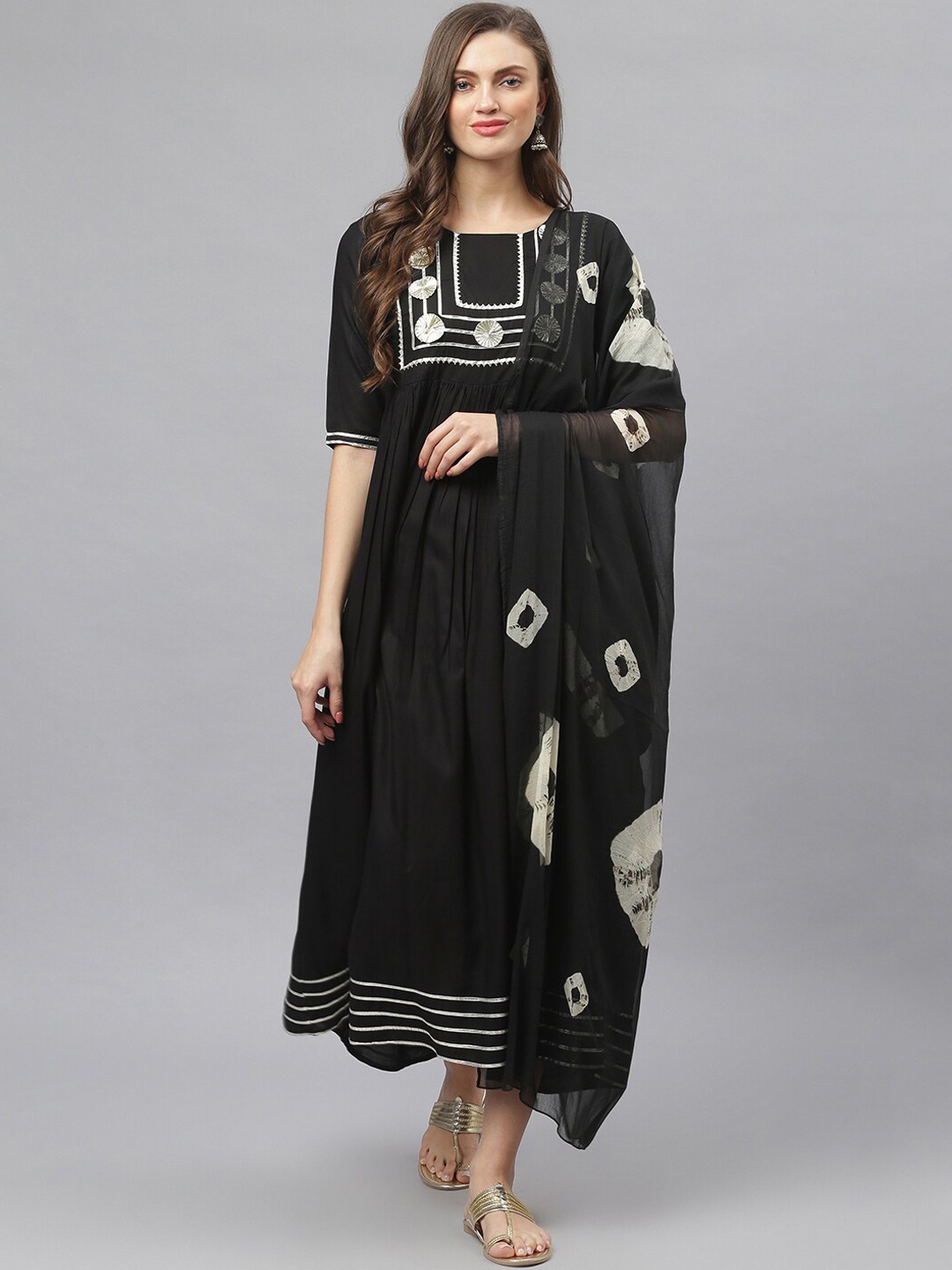 

Stylum Women Black Yoke Design Embellished Anarkali Kurta with Dupatta