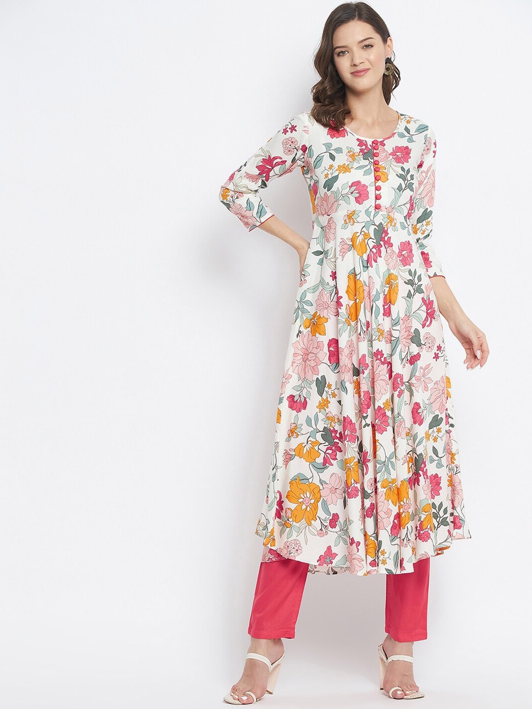 

Tissu White Floral Printed Kurta