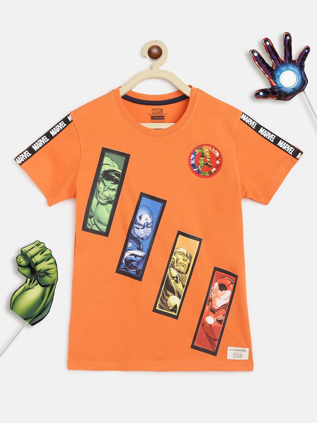 

Lil Tomatoes Boys Orange Marvel Printed T-shirt