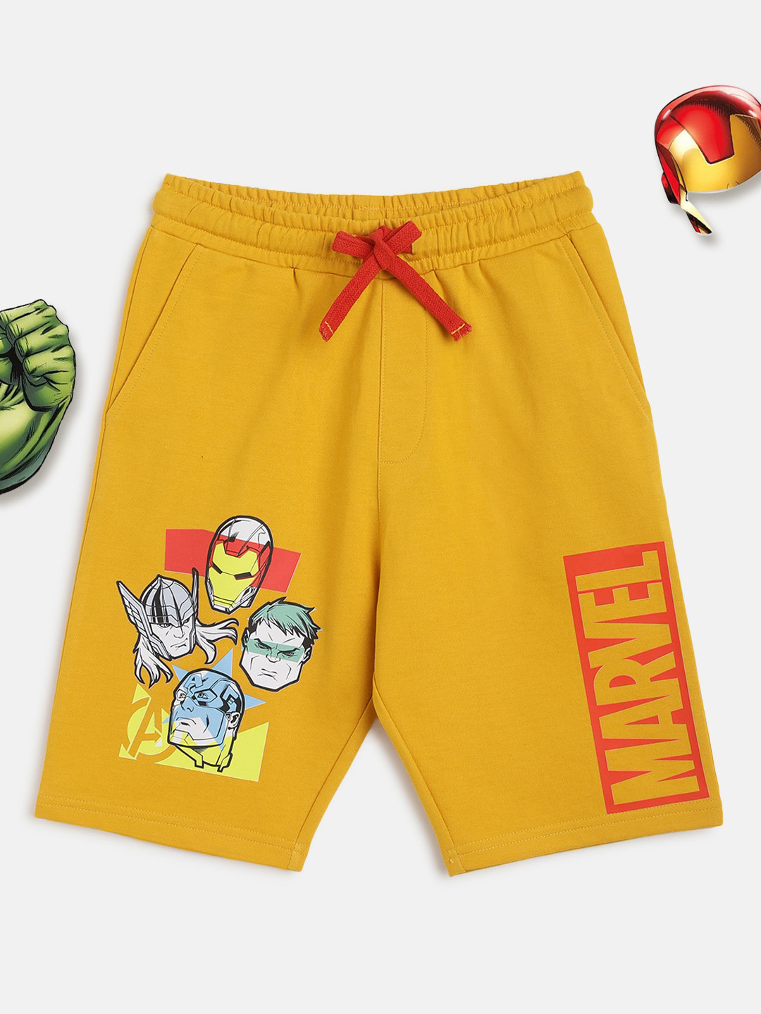 

Lil Tomatoes Boys Mustard Superhero Printed Marvel Outdoor Shorts