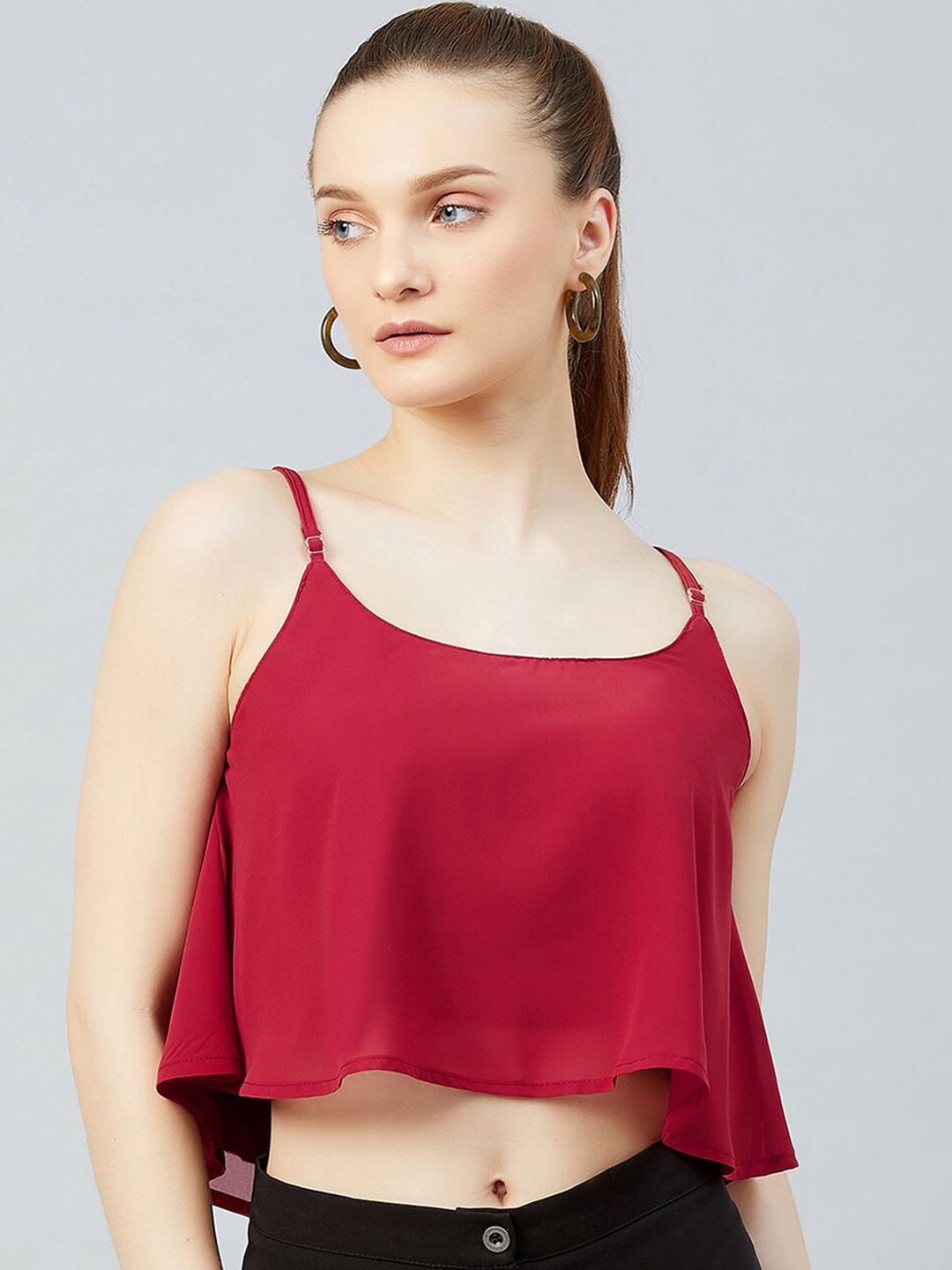 

CHIMPAAANZEE Women Maroon Solid Crop Top