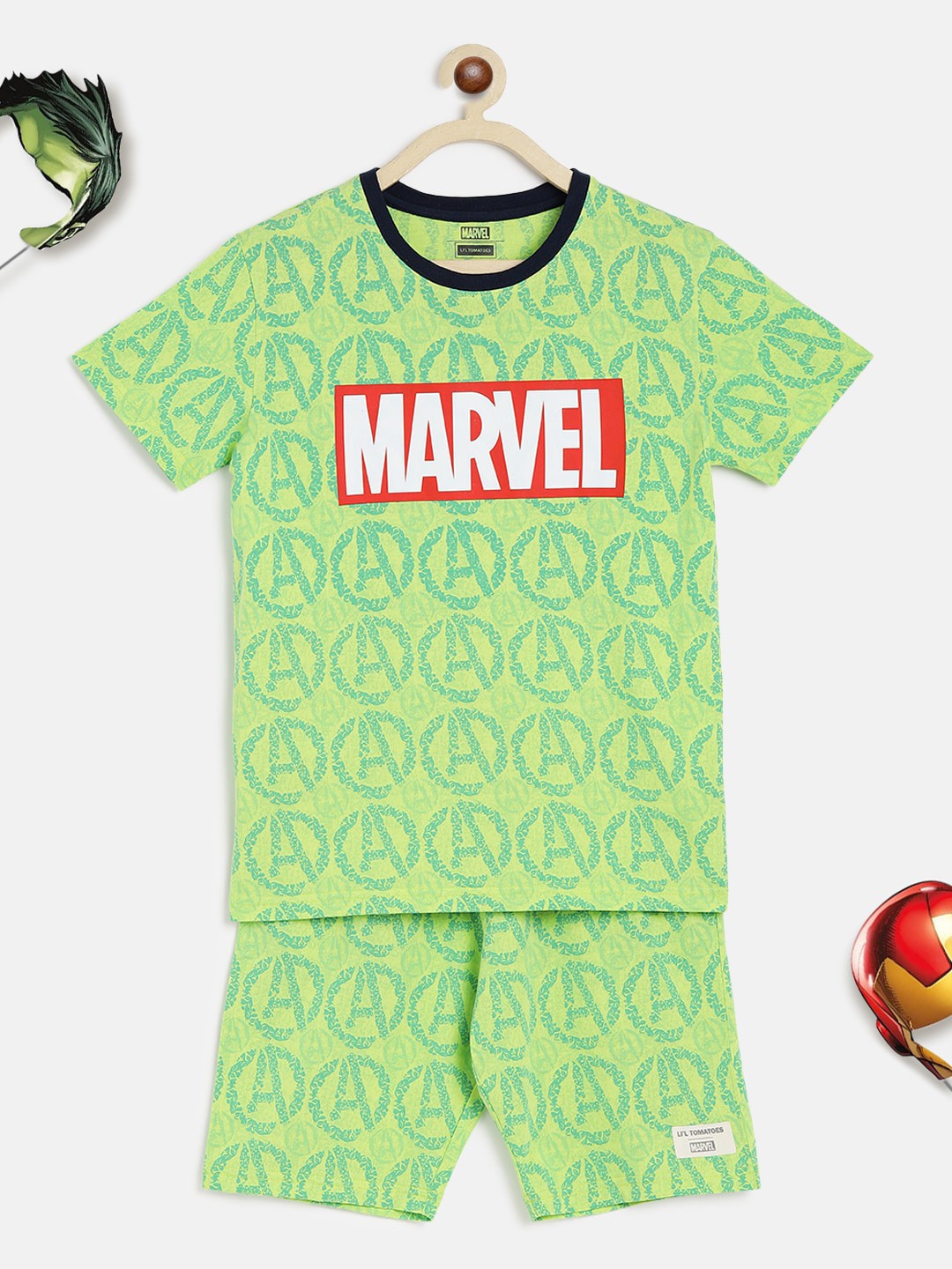 

Lil Tomatoes Boys Lime Green & Red Printed Night suit