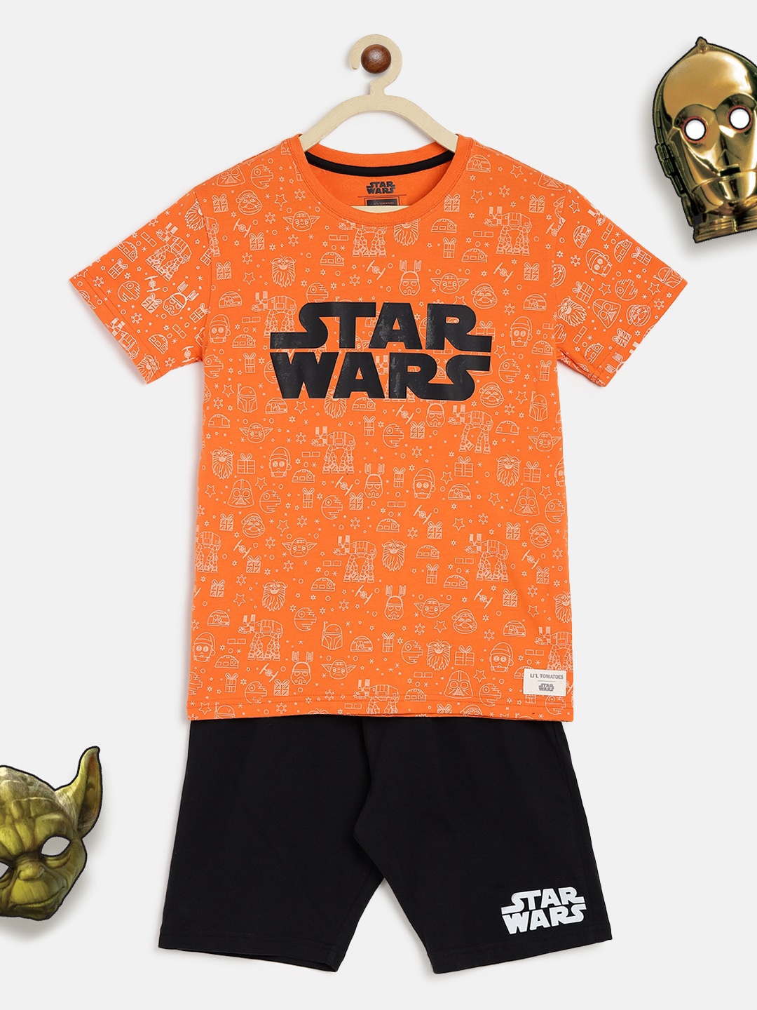 

Lil Tomatoes Boys Orange & Black Star Wars Printed Night suit