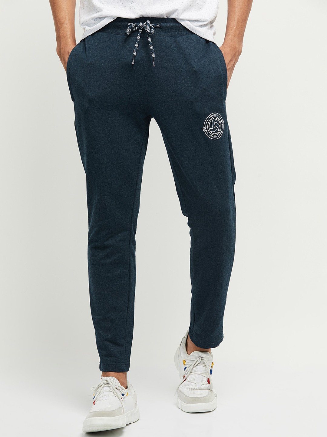 

max Men Teal Blue Solid Track Pant