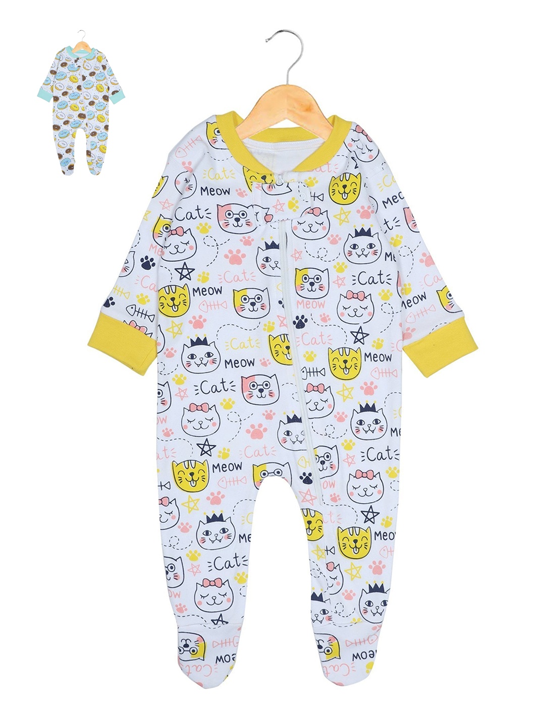 

The Mom Store Kids Pack of 2 Blue & White Printed Organic Cotton Sleepsuit