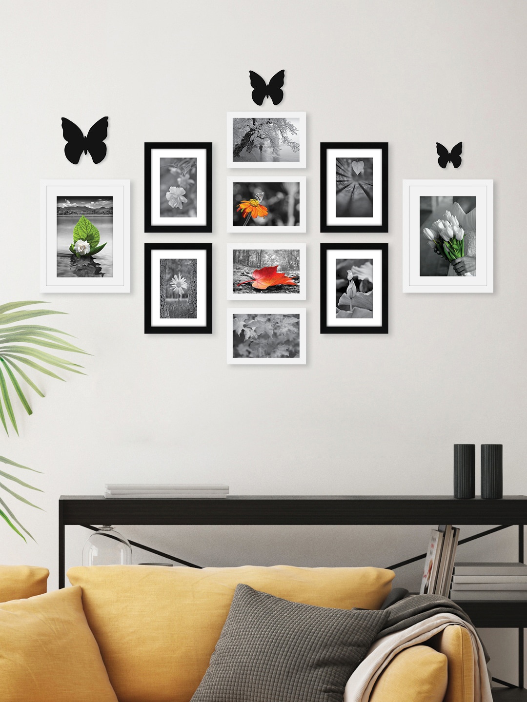 

RANDOM Set Of 10 Brown Solid Collage Photo Frames With Butterfly Plaques