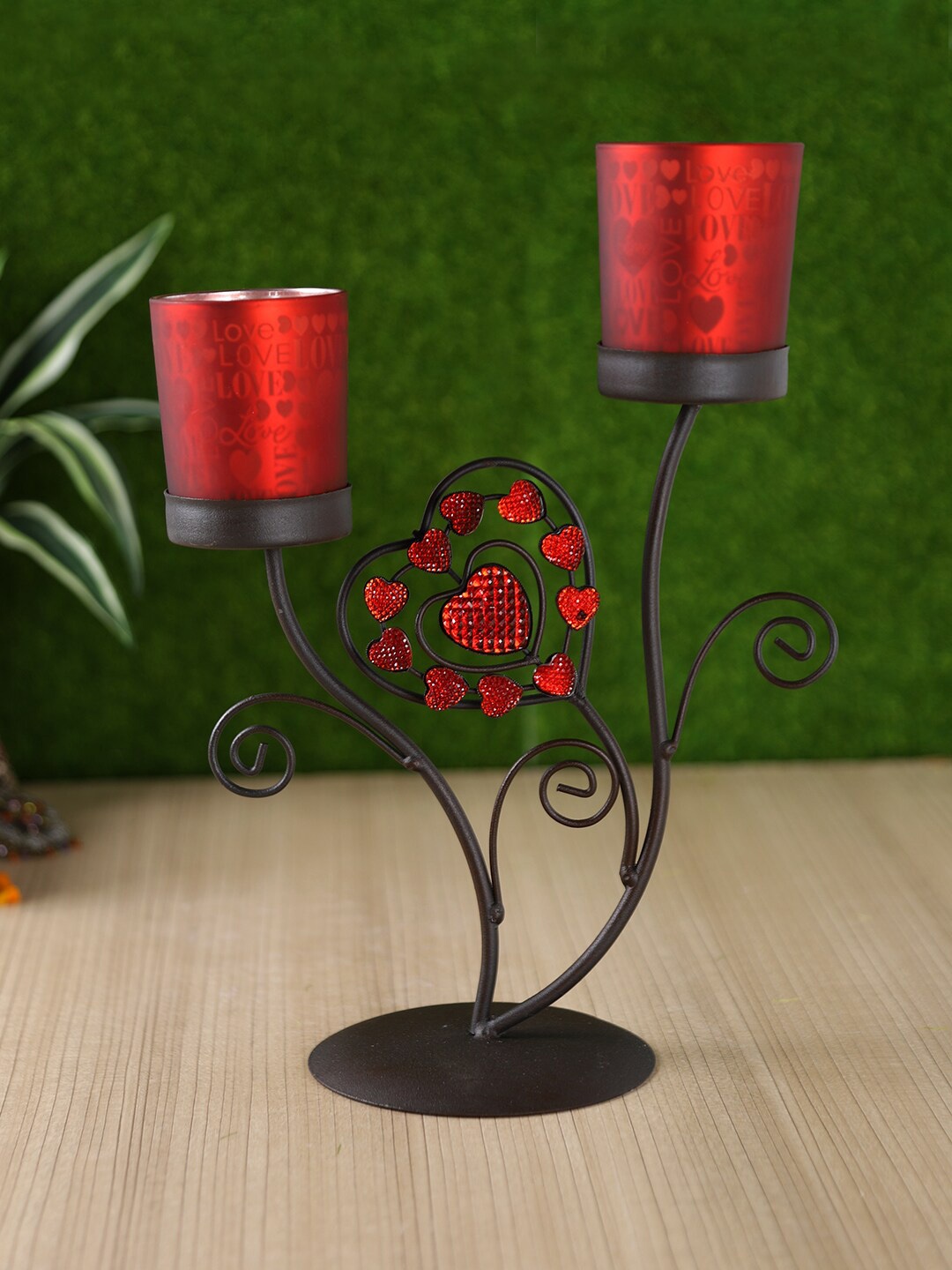 

Aapno Rajasthan Red & Black Love Fetched Frosted Glass Valentine Candle Holder