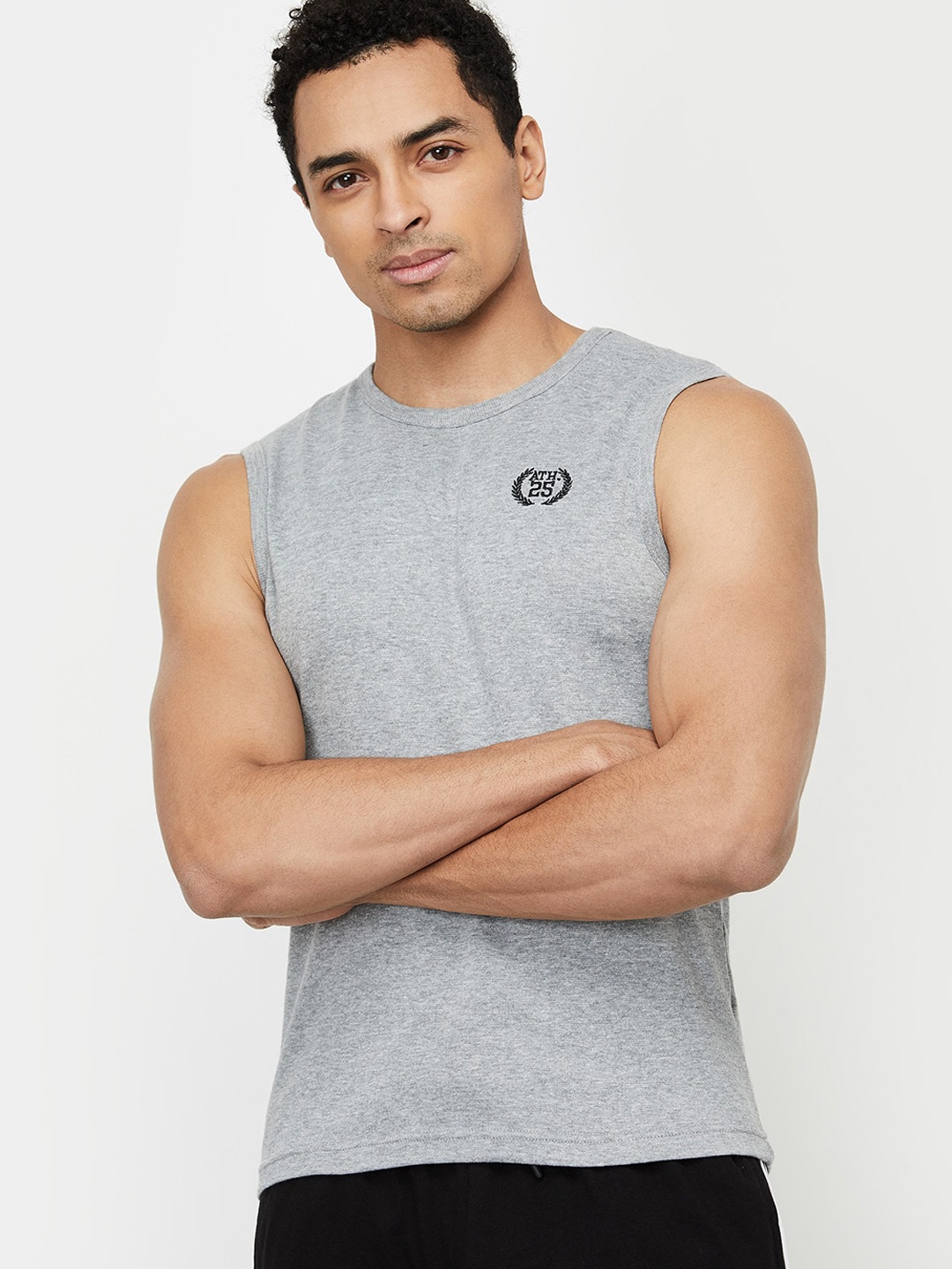 

max Men Grey Melange Solid Lounge Tshirts