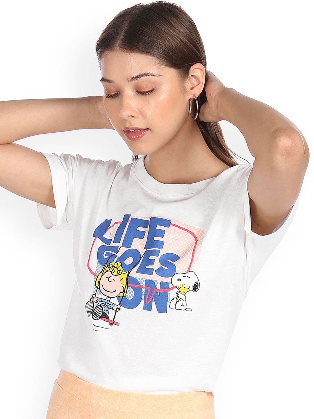 

Sugr Women White & Blue Typography Printed Extended Sleeves T-shirt
