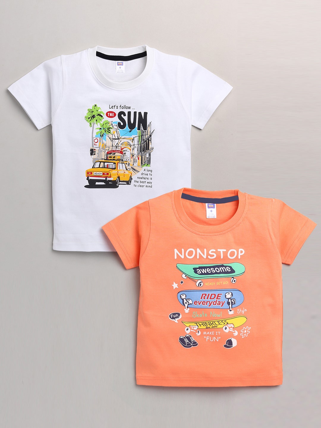 

Nottie Planet Boys White & Orange Typography Pack Of 2 Printed T-shirts