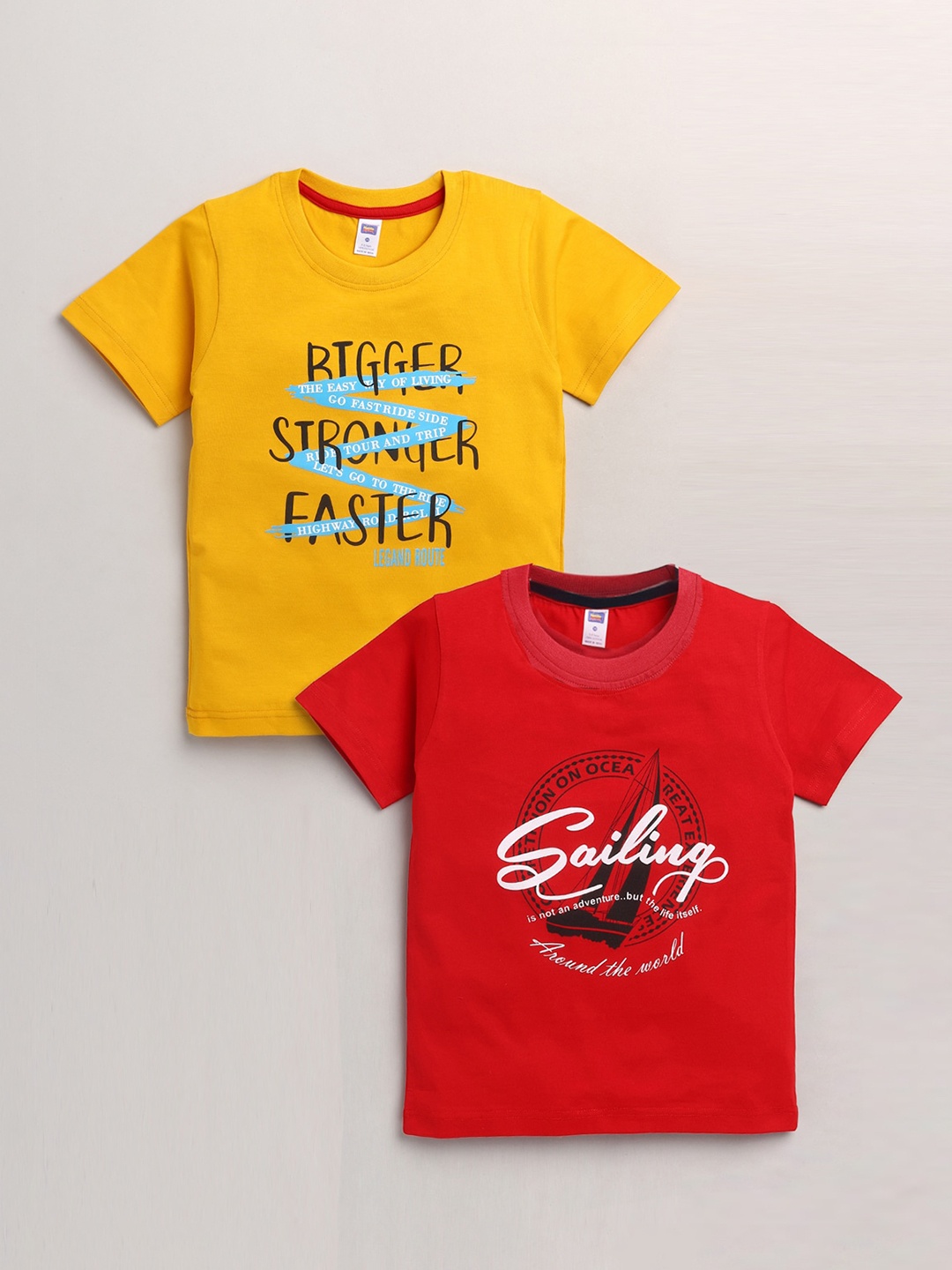 

Nottie Planet Boys Yellow & Red Pack of 2 Typography Printed Cotton T-shirt